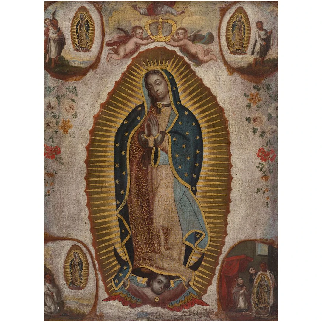 VIRGEN DE GUADALUPE CON LAS CUATRO APARICIONES MÉXICO, 1775 Óleo sobre