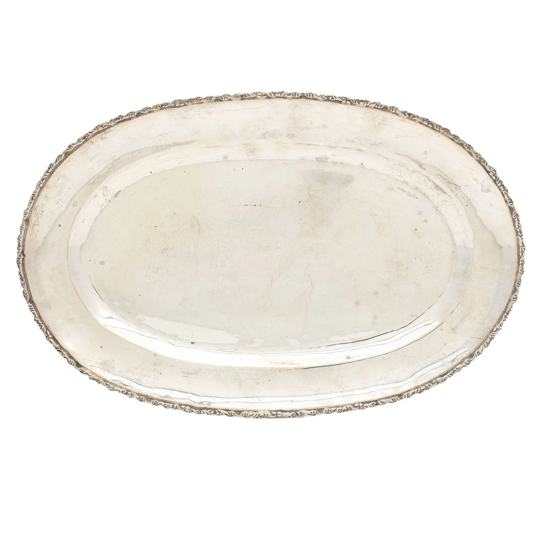 PLATÓN OVAL. MÉXICO, SXX. Plata GH VILLA Sterling, Ley 0.925; borde