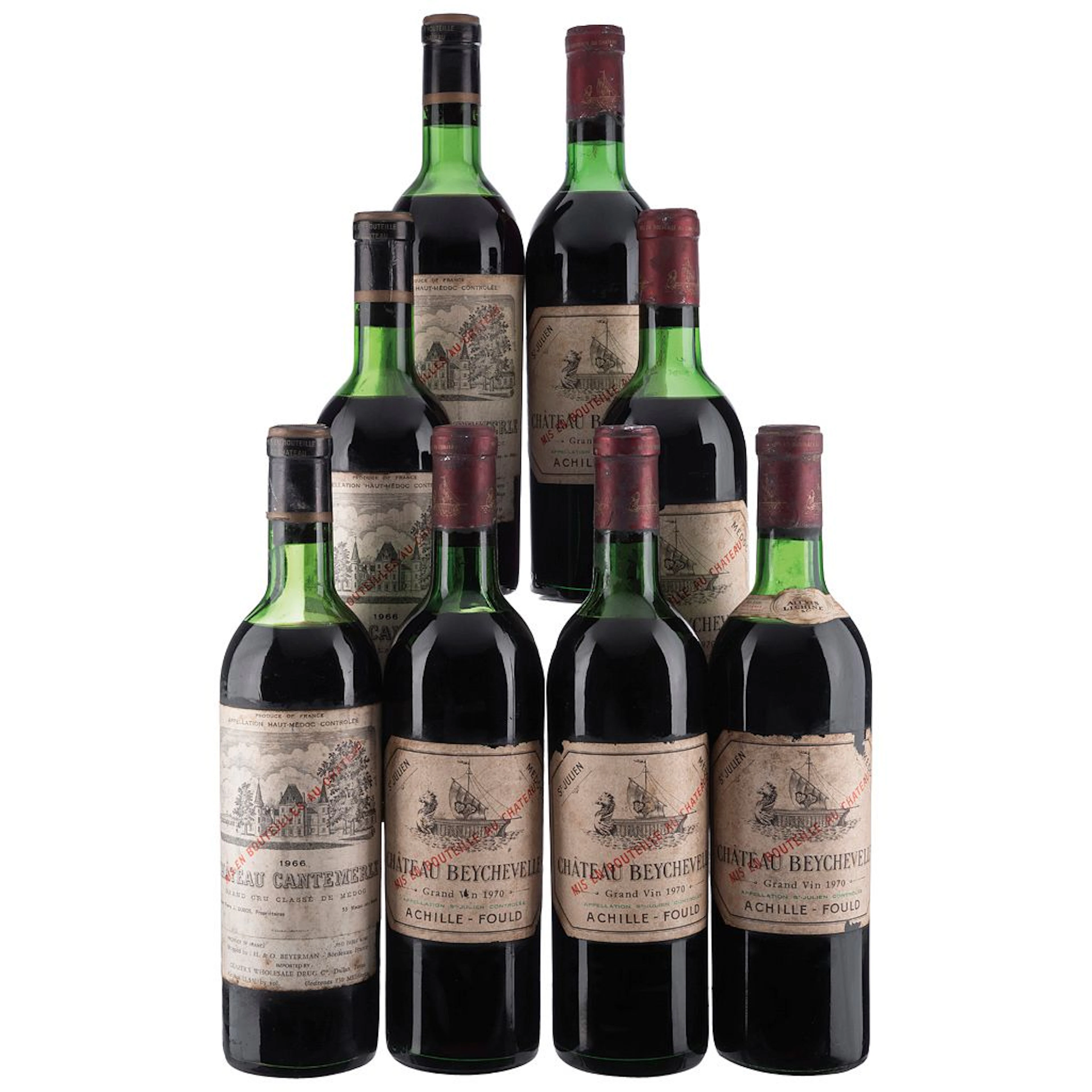 Château Cantemerle 5ème Grand Cru Classé 1966 3 pzs y Château Beychevelle
