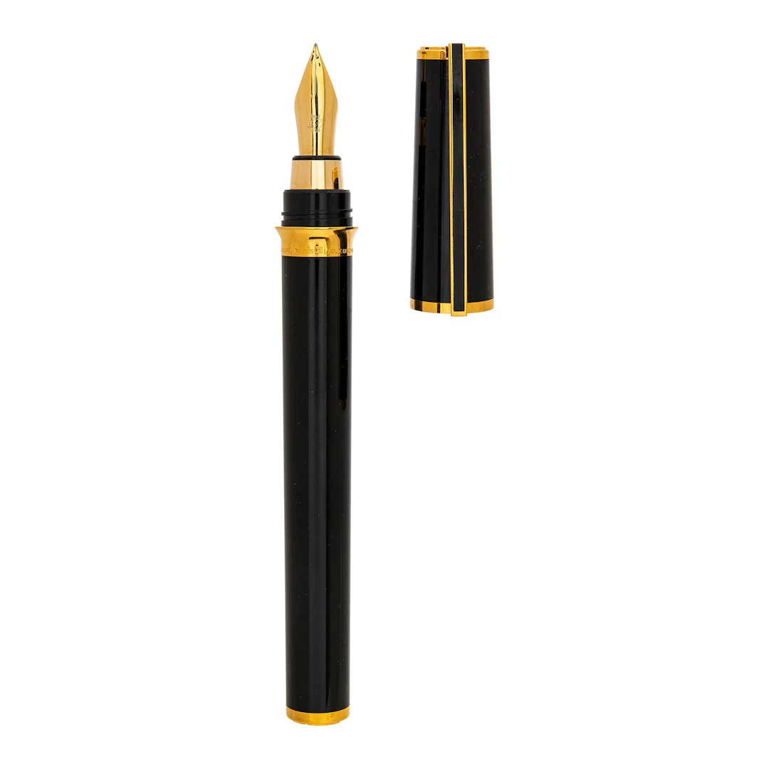 PLUMA FUENTE STYLO POR St. DUPONT EN LAQUÉ DE CHIEN Y PLAQUÉ OR