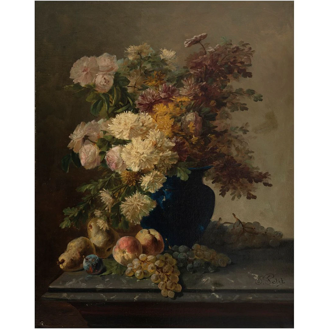 BOUQUET DE FLORES FRANCIA, s XIX Óleo sobre tela Firma apócrifa "Petit"