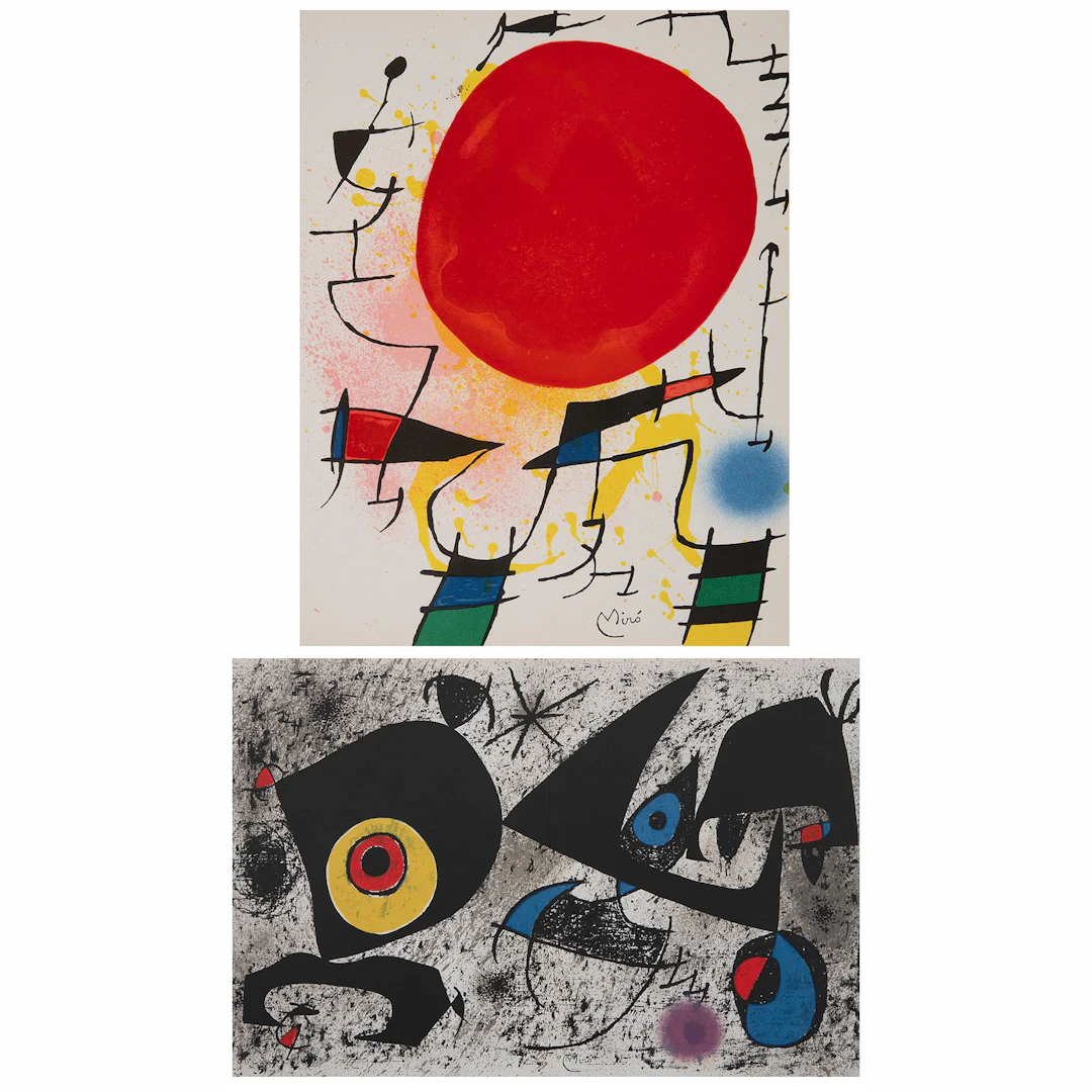 JOAN MIRÓ. a) Le Soleil Rouge y b) Hommage a Miró. Firmados en plancha.