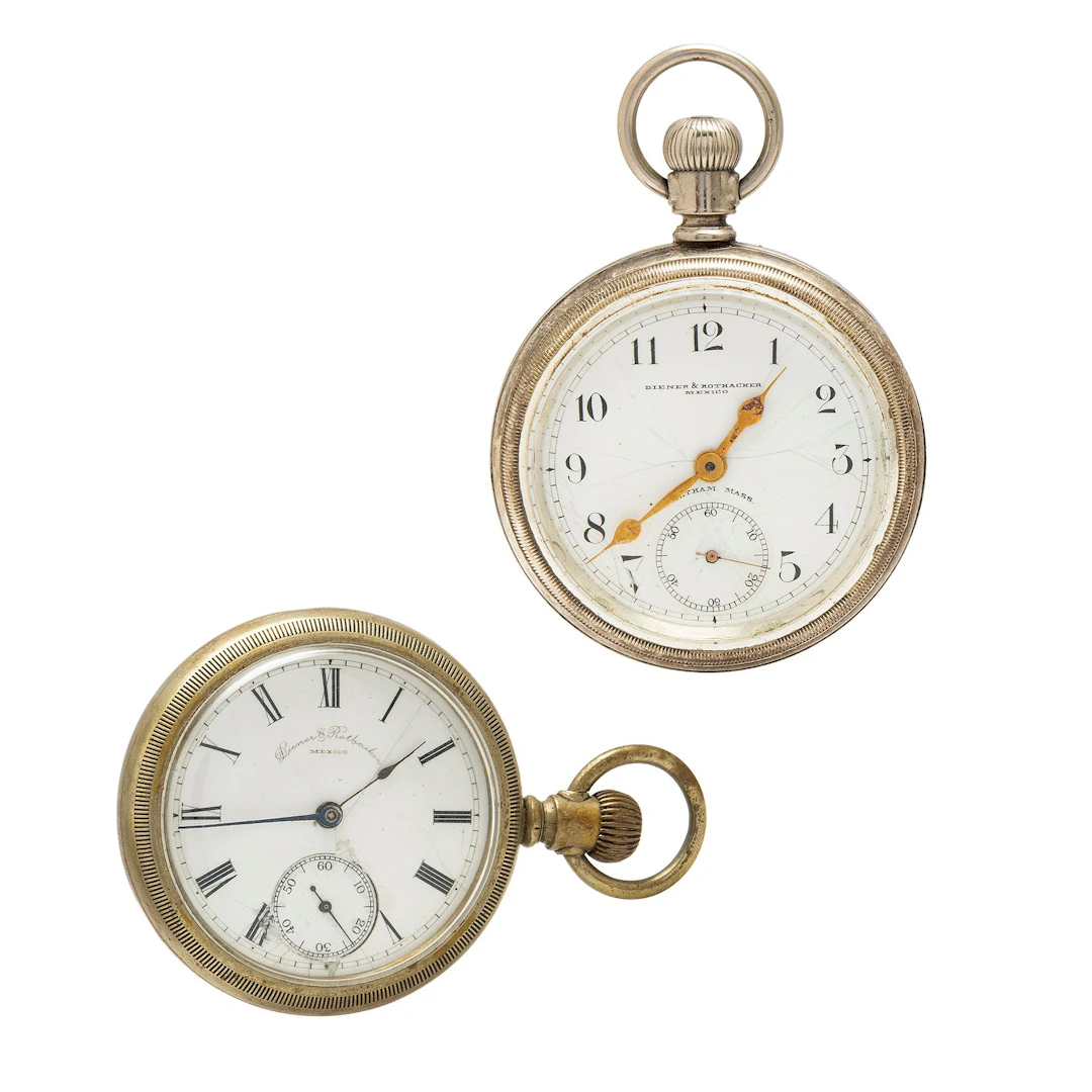 DOS RELOJES DE BOLSILLO DIENER & ROTHACKER EN METAL PLATEADO