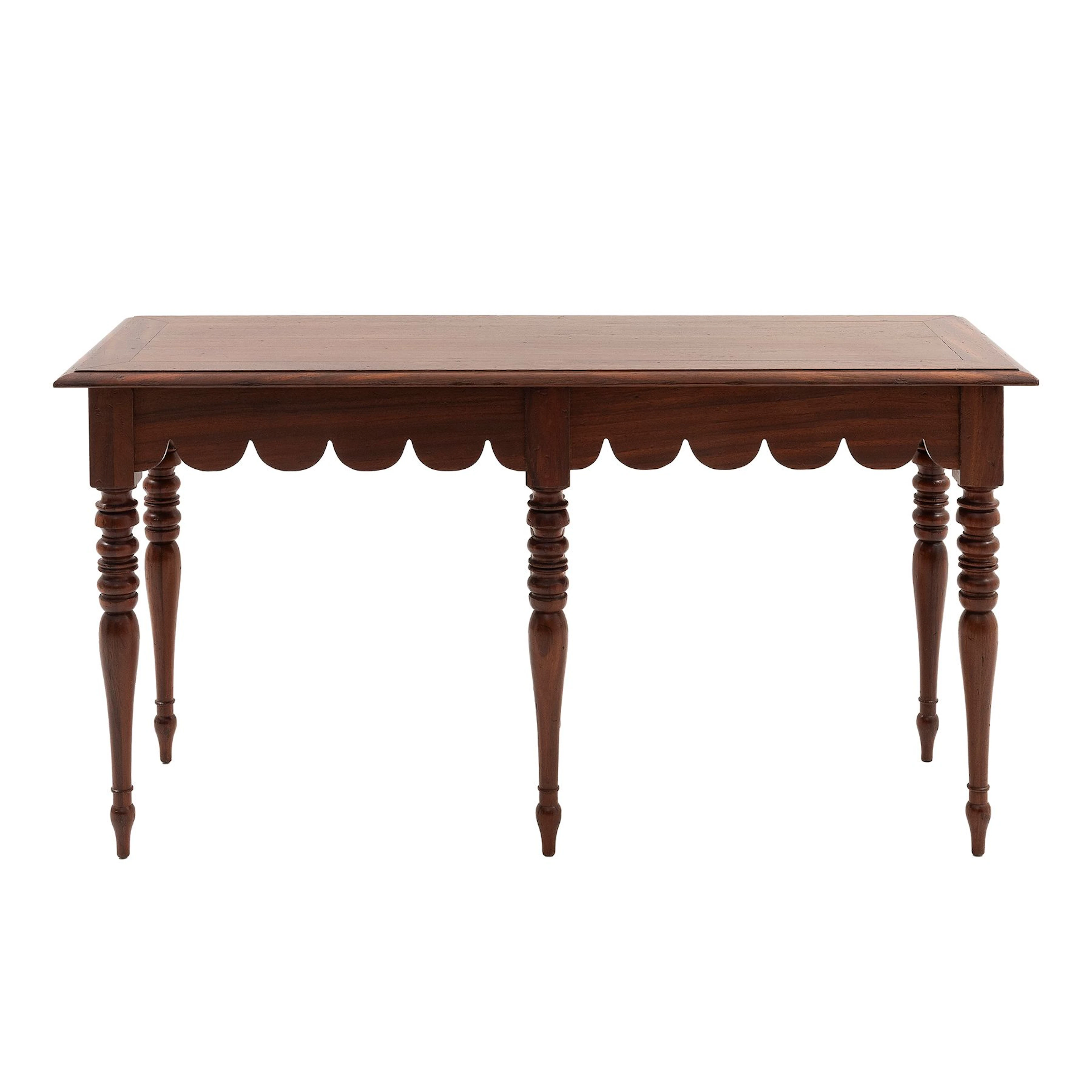 MESA CONSOLA, SXX. En madera tallada y laqueada. Cubierta rectangular