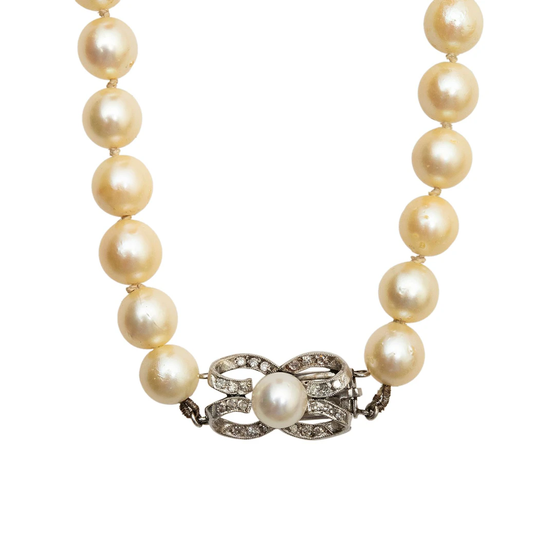 COLLAR DE PERLAS CON DIAMANTES EN PLATA