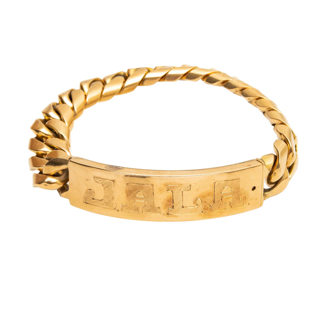 BRAZALETE CON PLACA Y ESLABON FACETADO EN ORO AMARILLO DE 18K