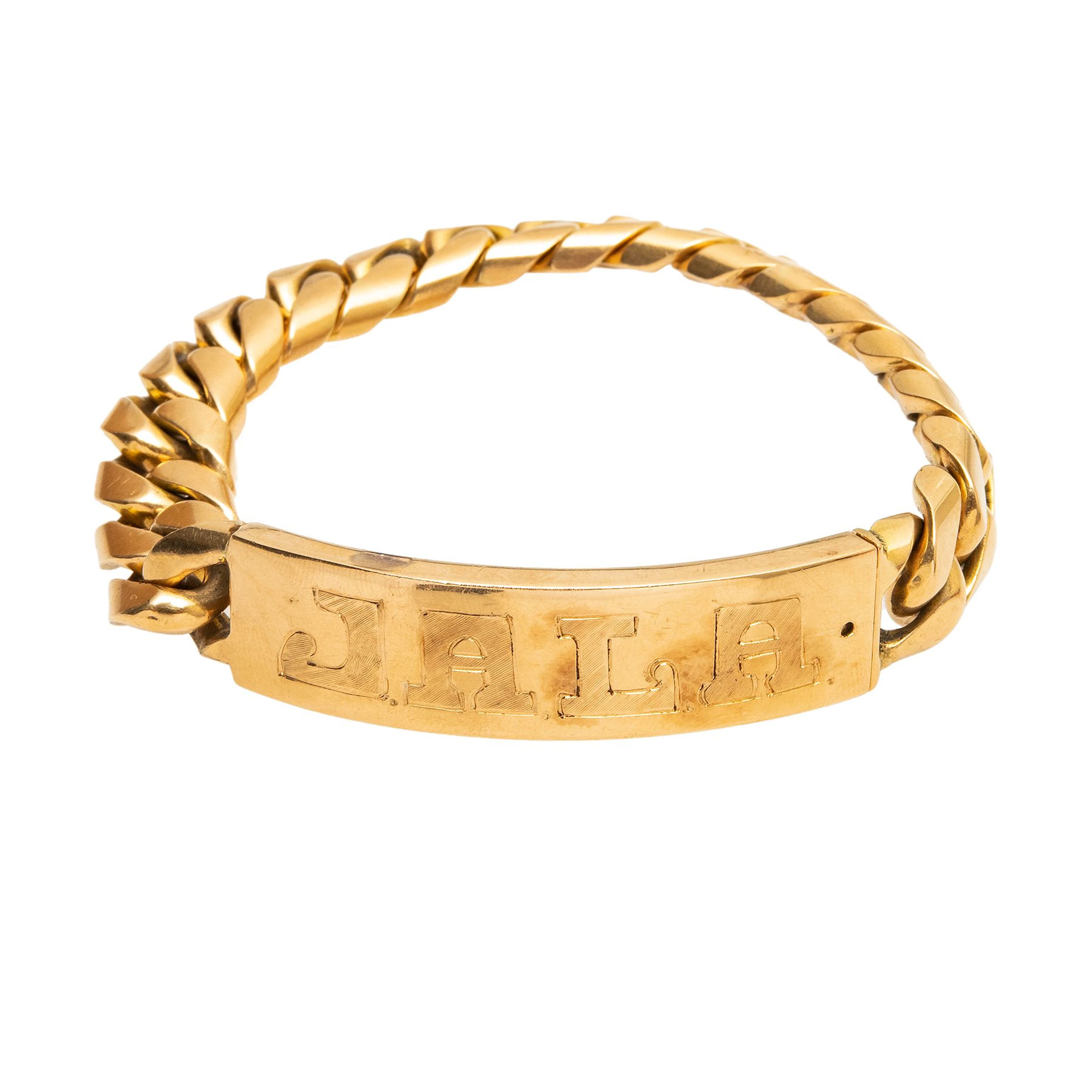 BRAZALETE CON PLACA Y ESLABON FACETADO EN ORO AMARILLO DE 18K