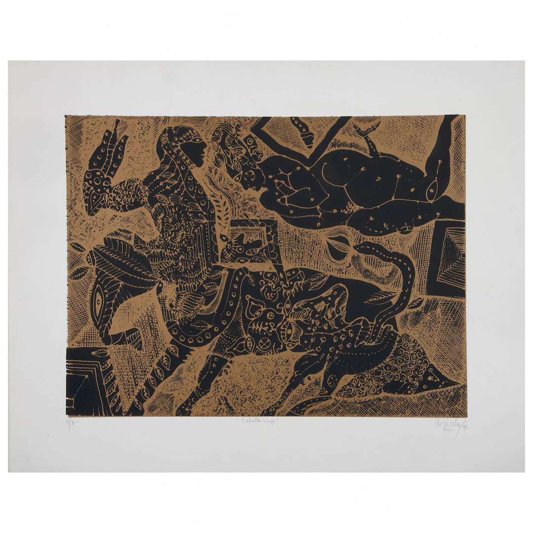 JAVIER ARÉVALO. Caballo viejo. Firmado y fechado Mex. 90 Serigrafía