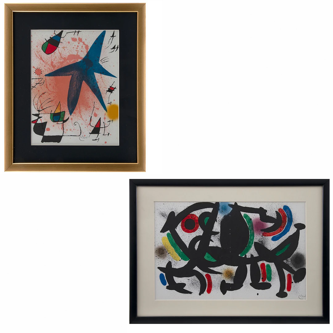 JOAN MIRÓ. A) L'étoile bleu, no. I, B) Sin título. Firmadas en plancha.