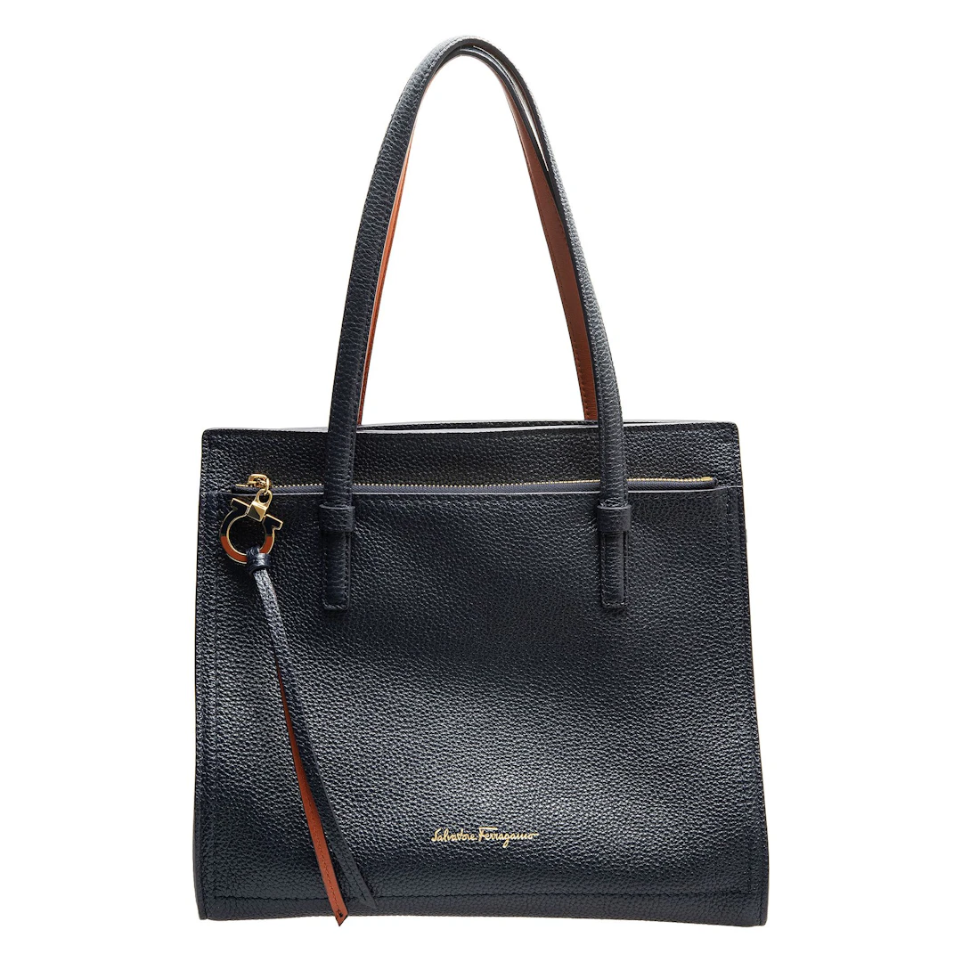 BOLSO DE MANO SALVATORE FERRAGAMO AMY EN PIEL COLOR AZUL Y HERRAJES DORADOS