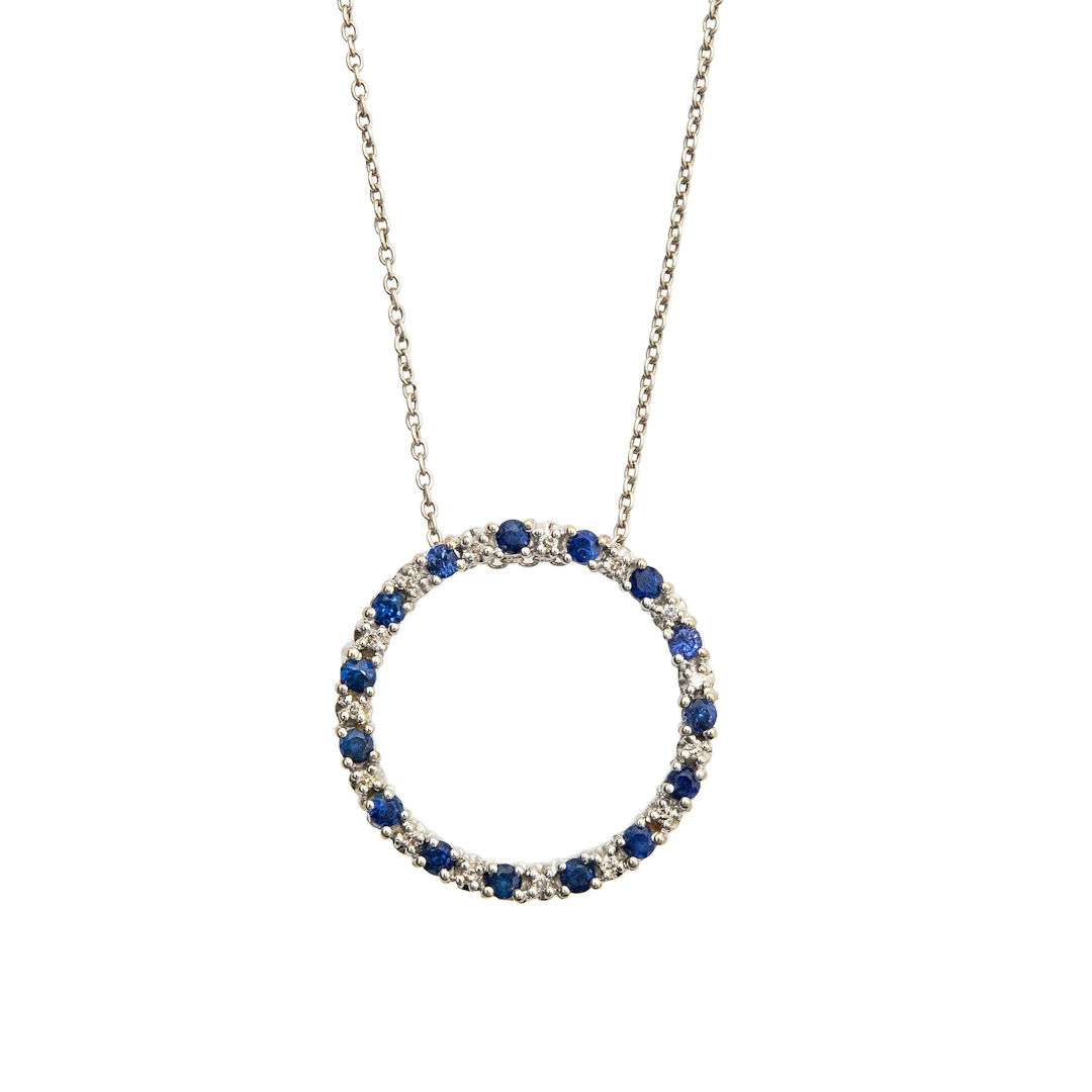 GARGANTILLA Y PENDIENTE CON ZAFIROS Y DIAMANTES EN ORO BLANCO DE 14K Y PLATA
