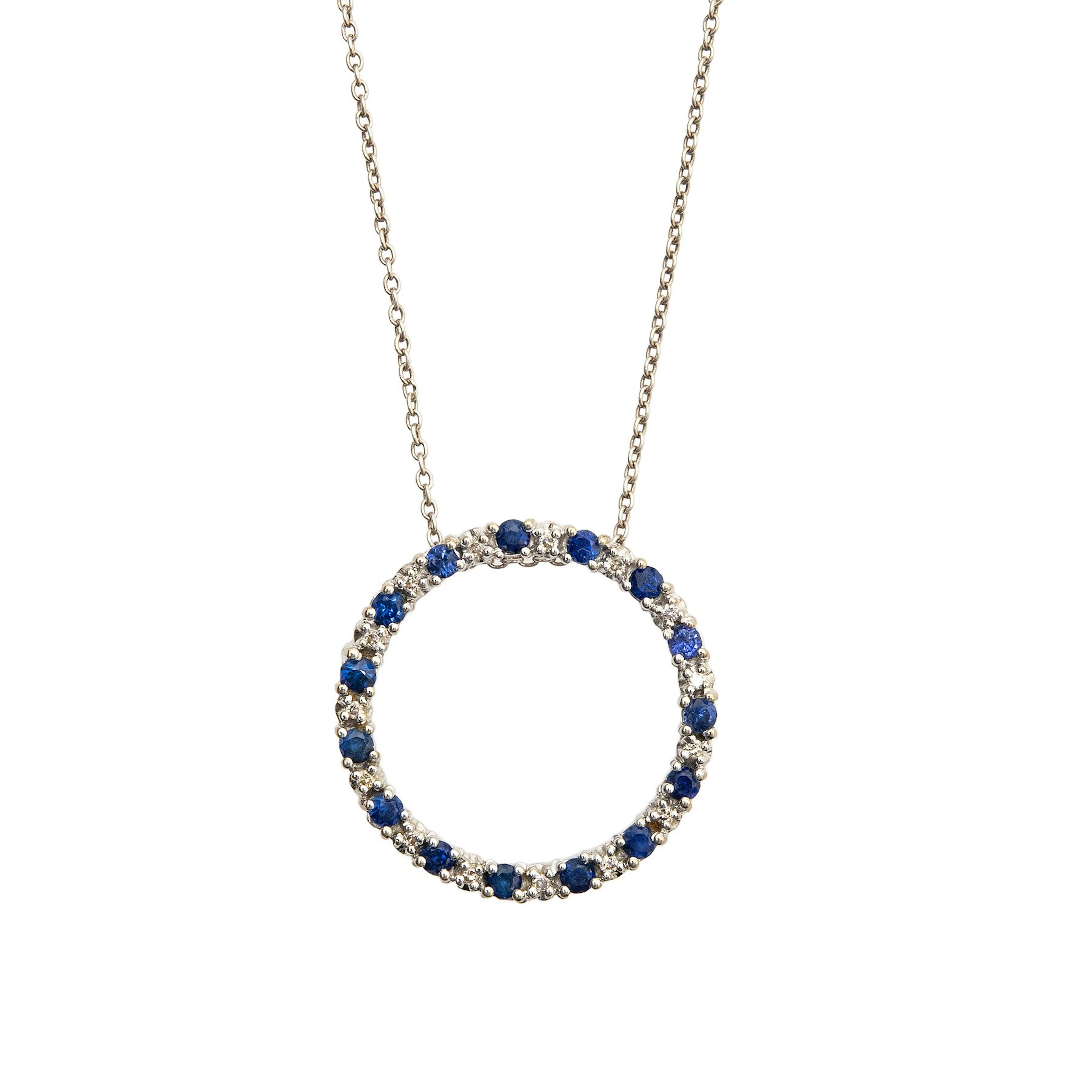 GARGANTILLA Y PENDIENTE CON ZAFIROS Y DIAMANTES EN ORO BLANCO DE 14K Y PLATA