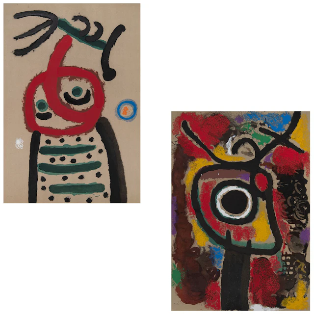 JOAN MIRÓ. a) Femme et oiseau y b) Personnage et Oiseau. Firmados