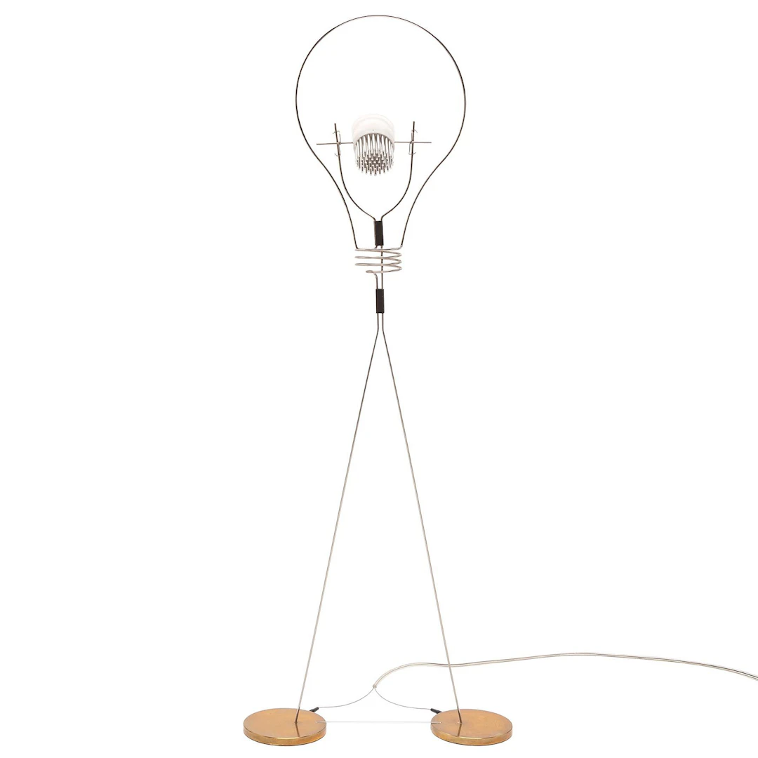 INGO MAURER. LÁMPARA DE MESA WALKING BULB. Varilla de acero inoxidable