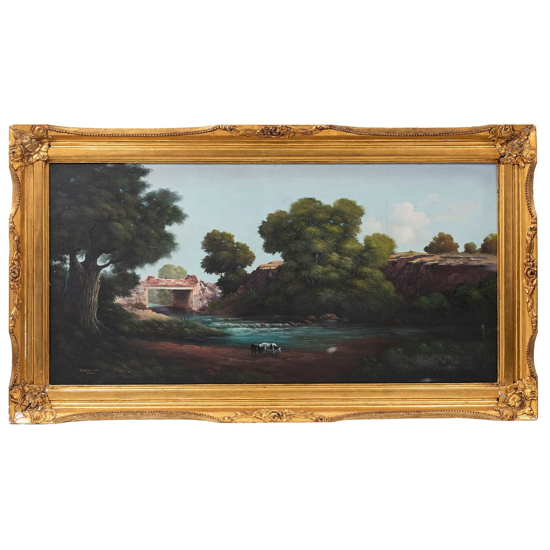 PAISAJE BUCÓLICO, MÉXICO 1975 Óleo sobre tela, 119 X 58.5 cm Firmado