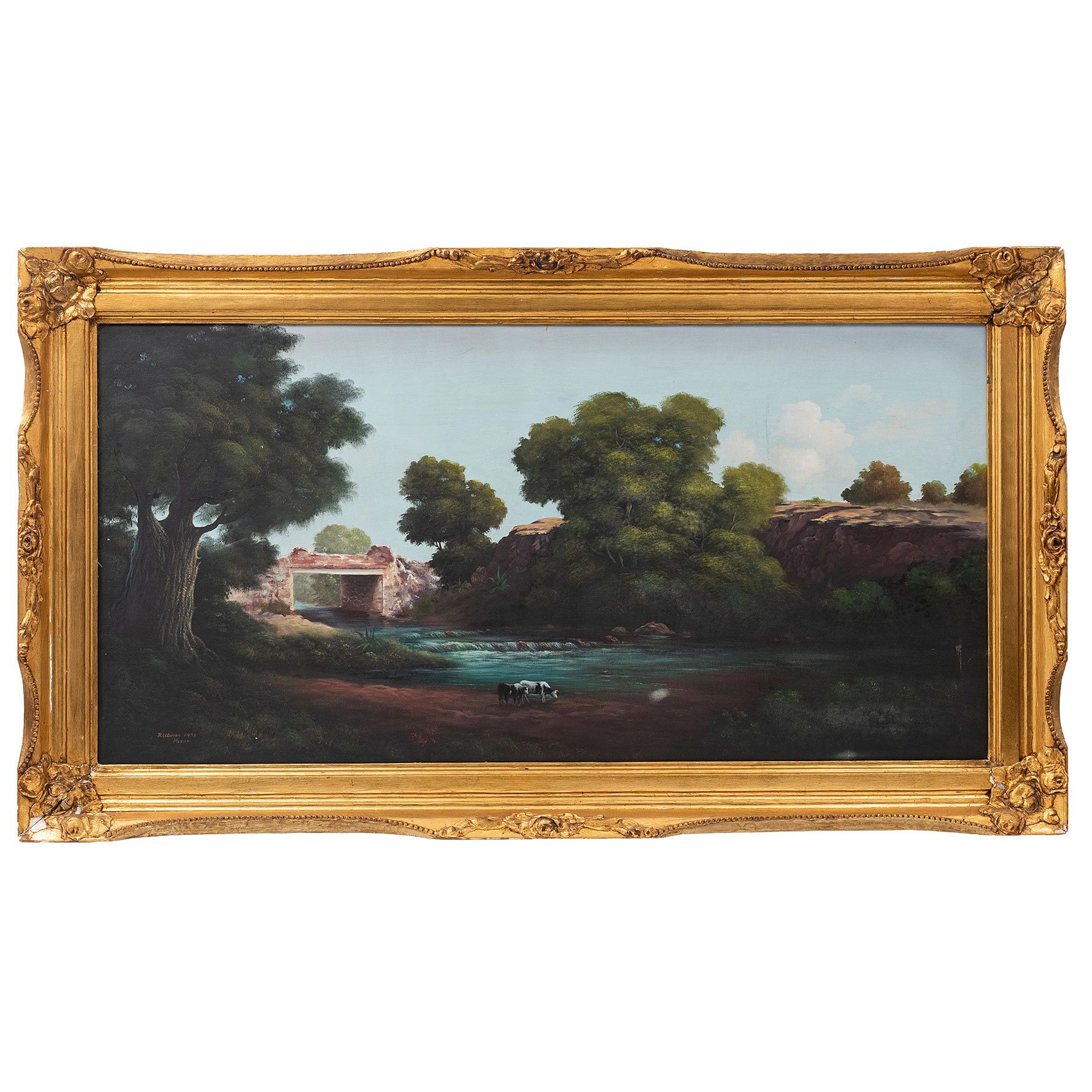 PAISAJE BUCÓLICO, MÉXICO 1975 Óleo sobre tela, 119 X 58.5 cm Firmado