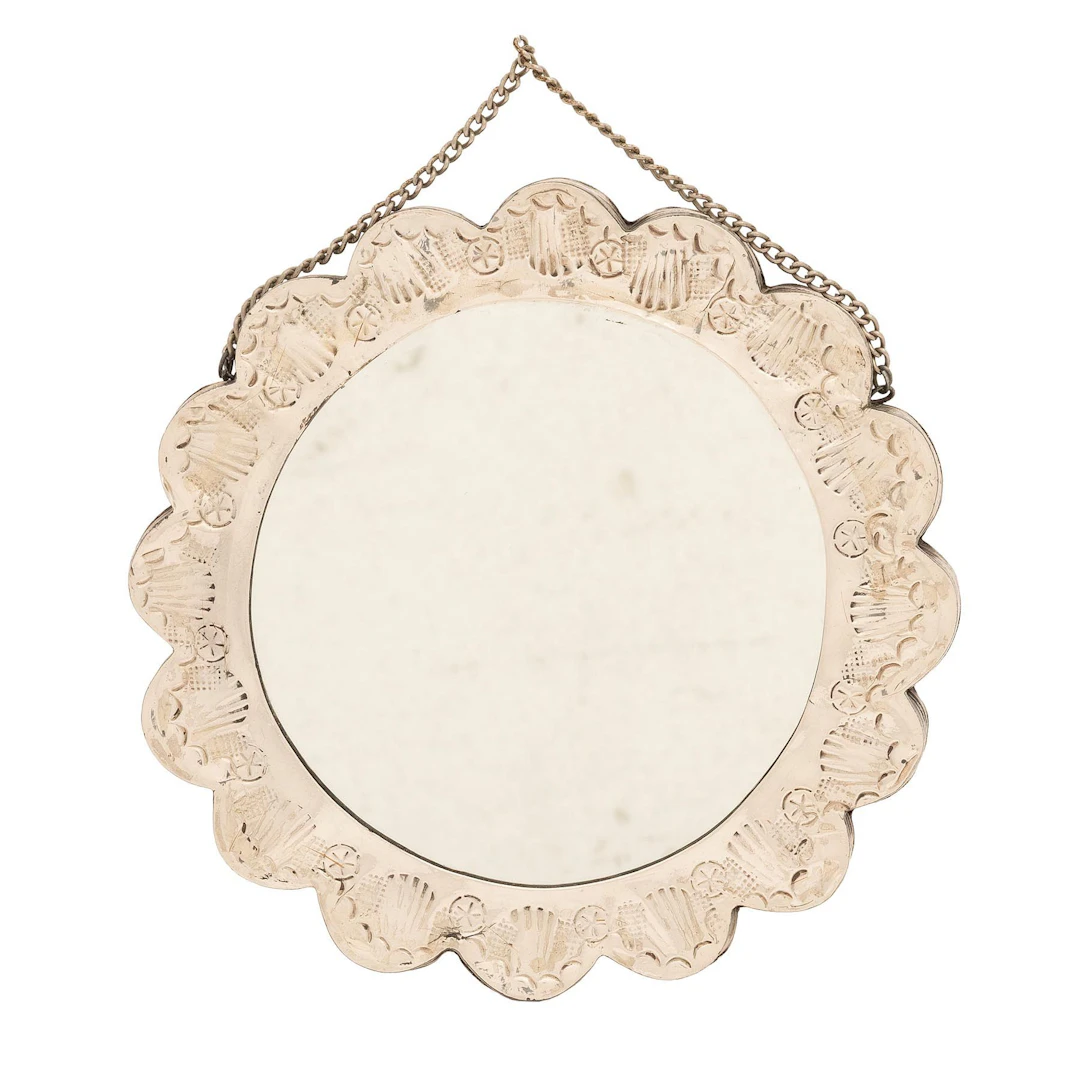 ESPEJO DE BODA TURQUÍA, SIGLO XX Plata KLAS, Ley 0.900; luna circular