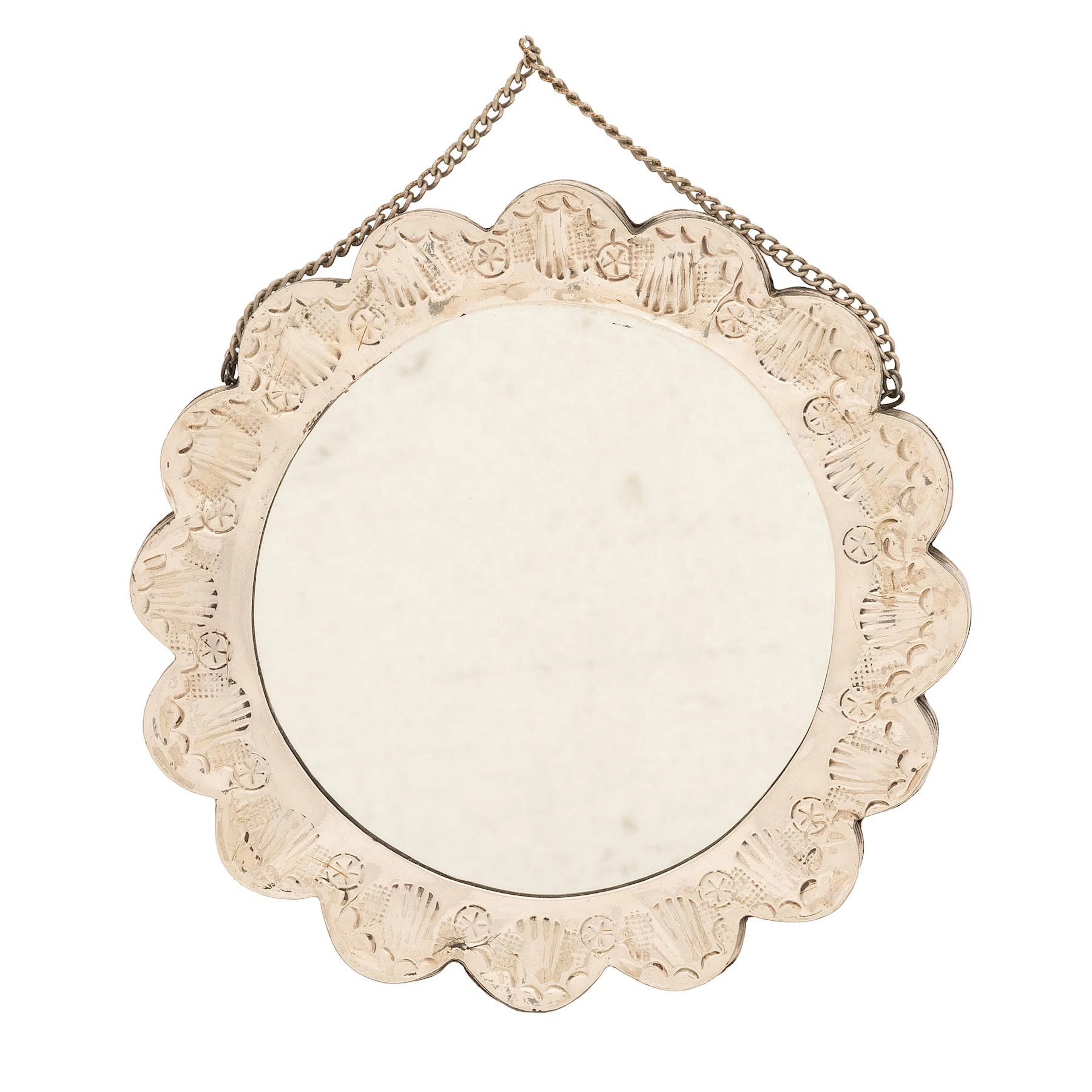ESPEJO DE BODA TURQUÍA, SIGLO XX Plata KLAS, Ley 0.900; luna circular