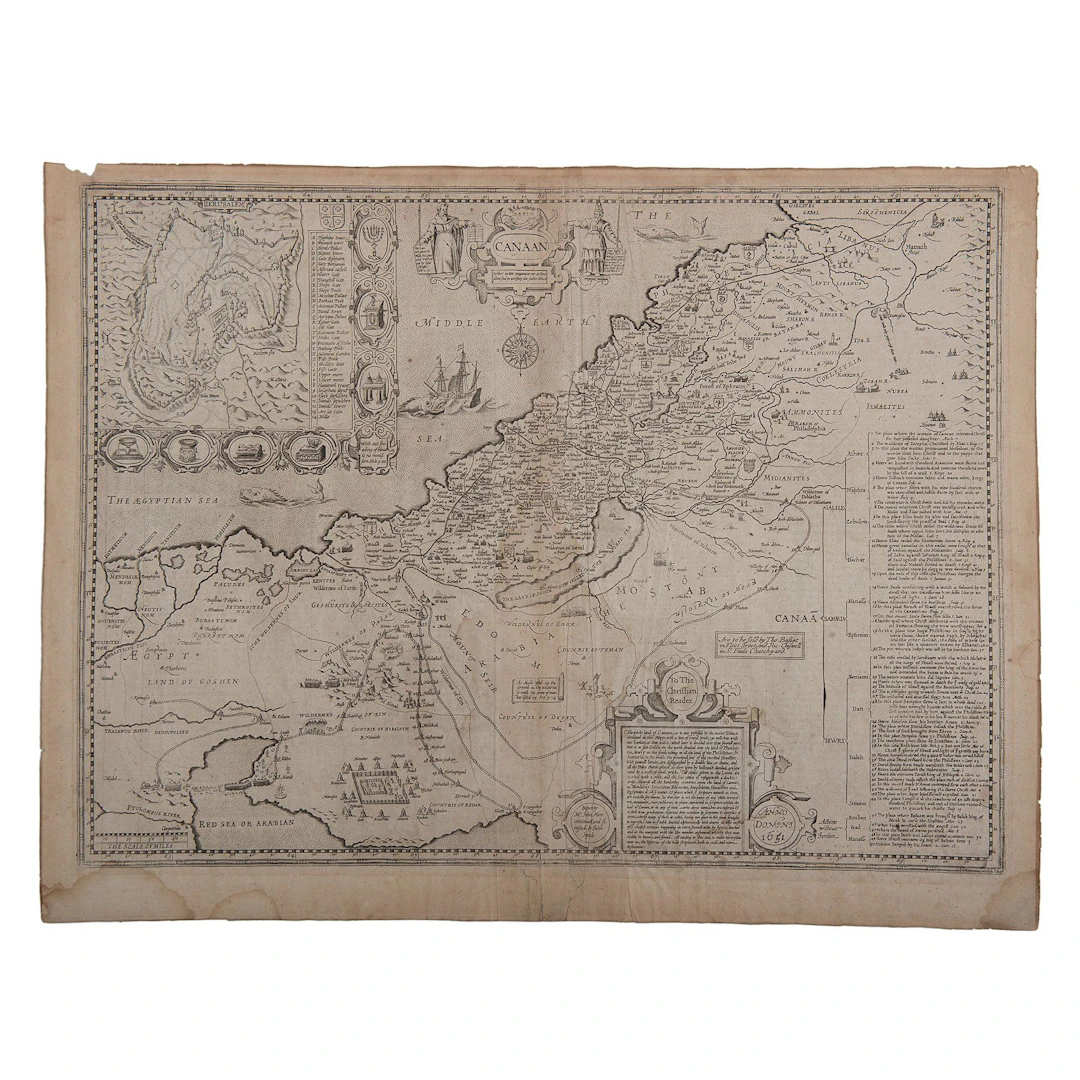 JOHN SPEED. CANAÁN / JERUSALÉN. LONDON, 1651. Mapa grabado, 38.5 x