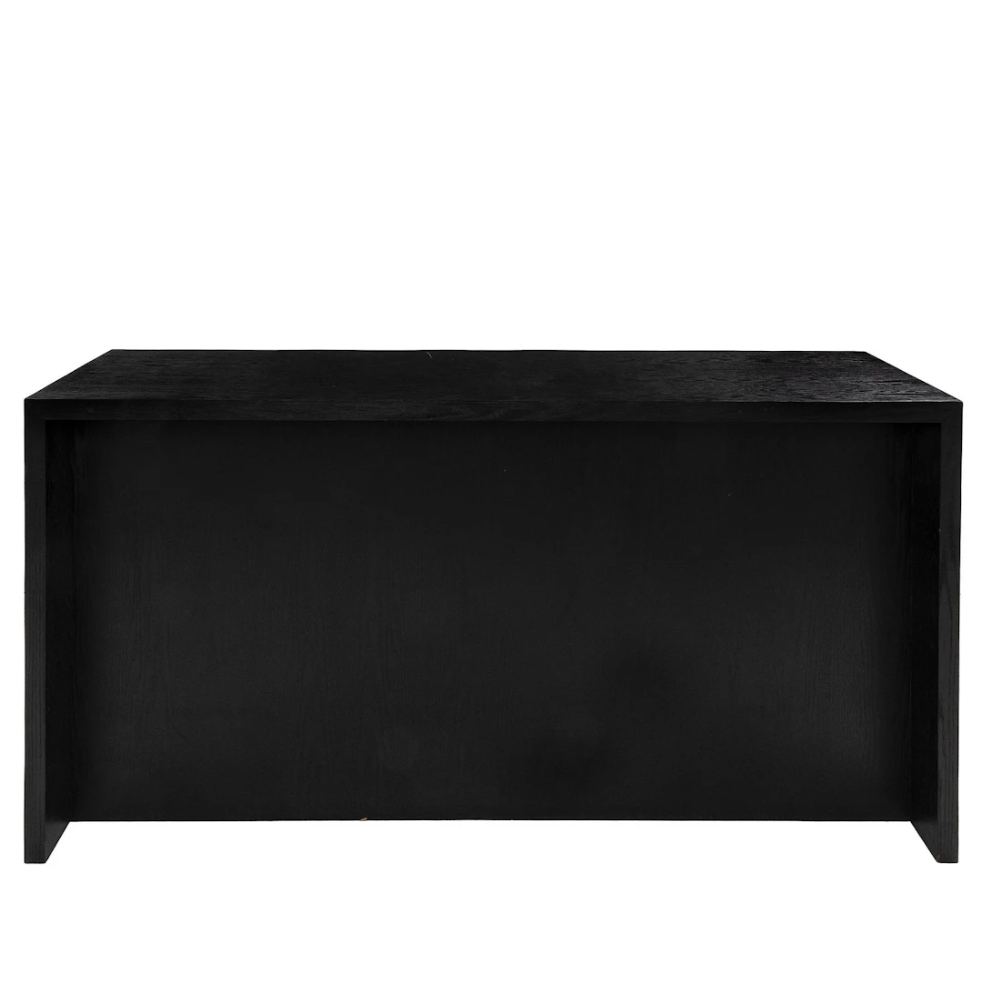 BARRA, SXXI. En madera ebonizada y MDF. Cubierta rectangular, entrepaños