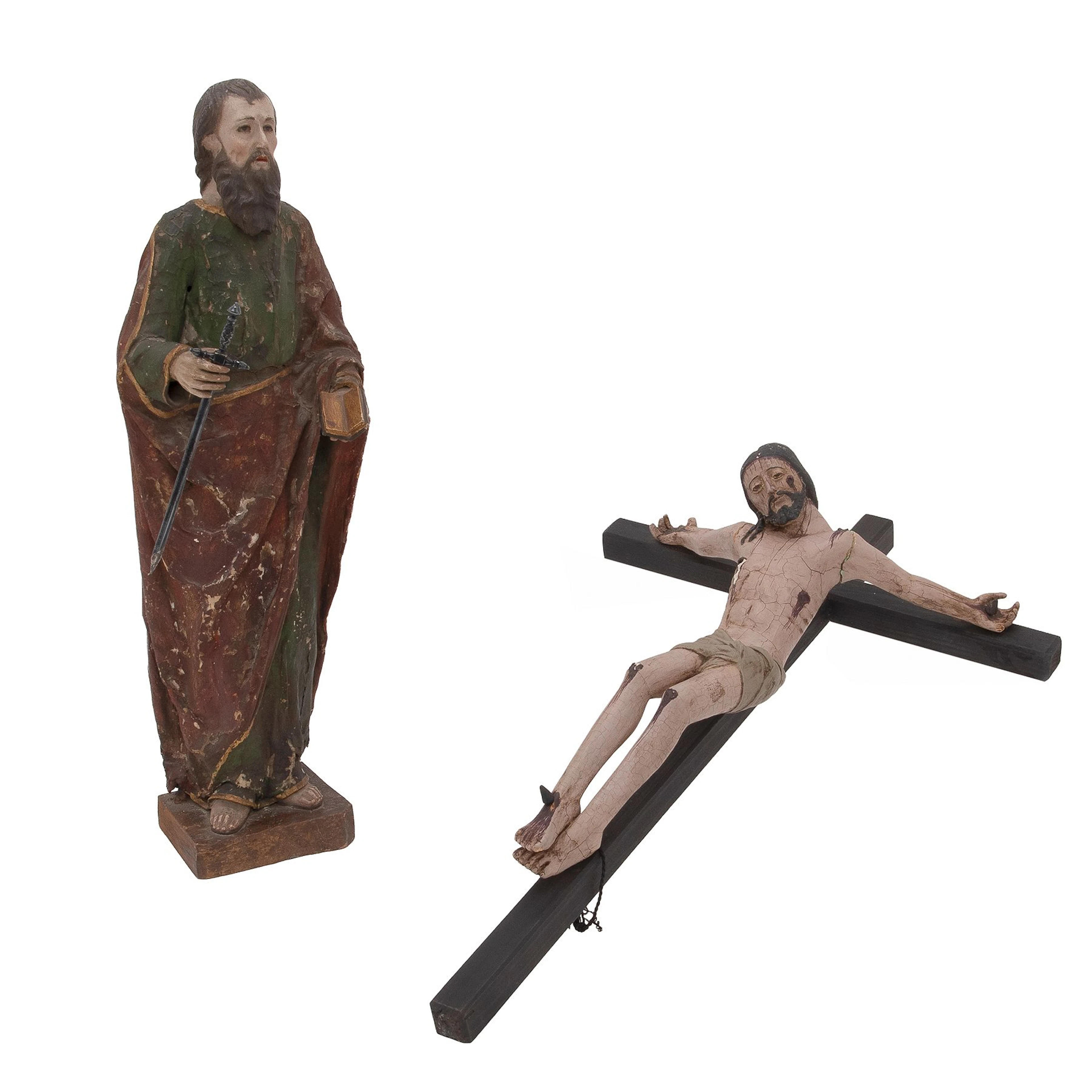 SAN PABLO Y CRUCIFIIJO MÉXICO, INIC SXX Talla en madera encarnada