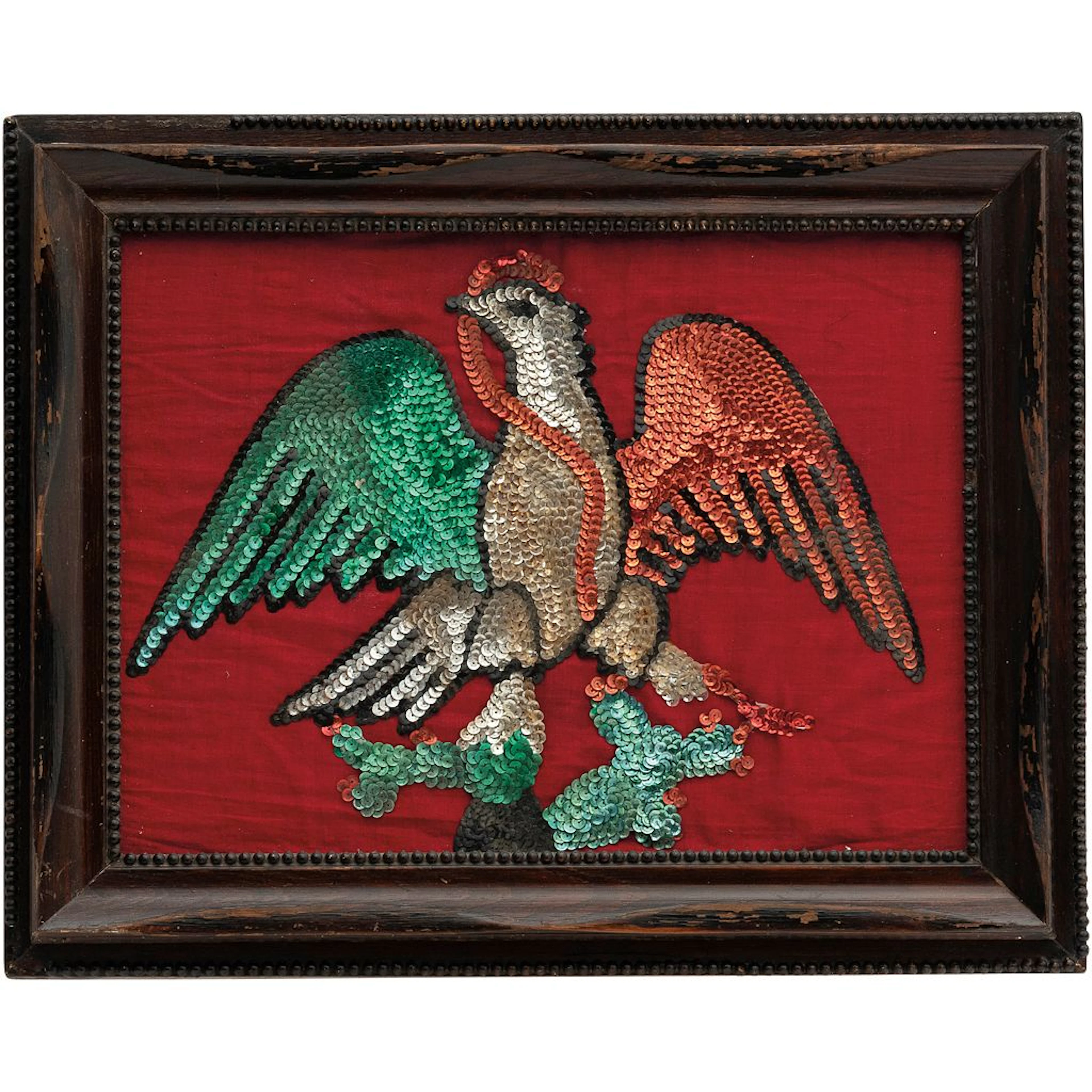 AGUILA PORFIRIANA MÉXICO, 1910 . En lentejuelas de mica sobre fondo