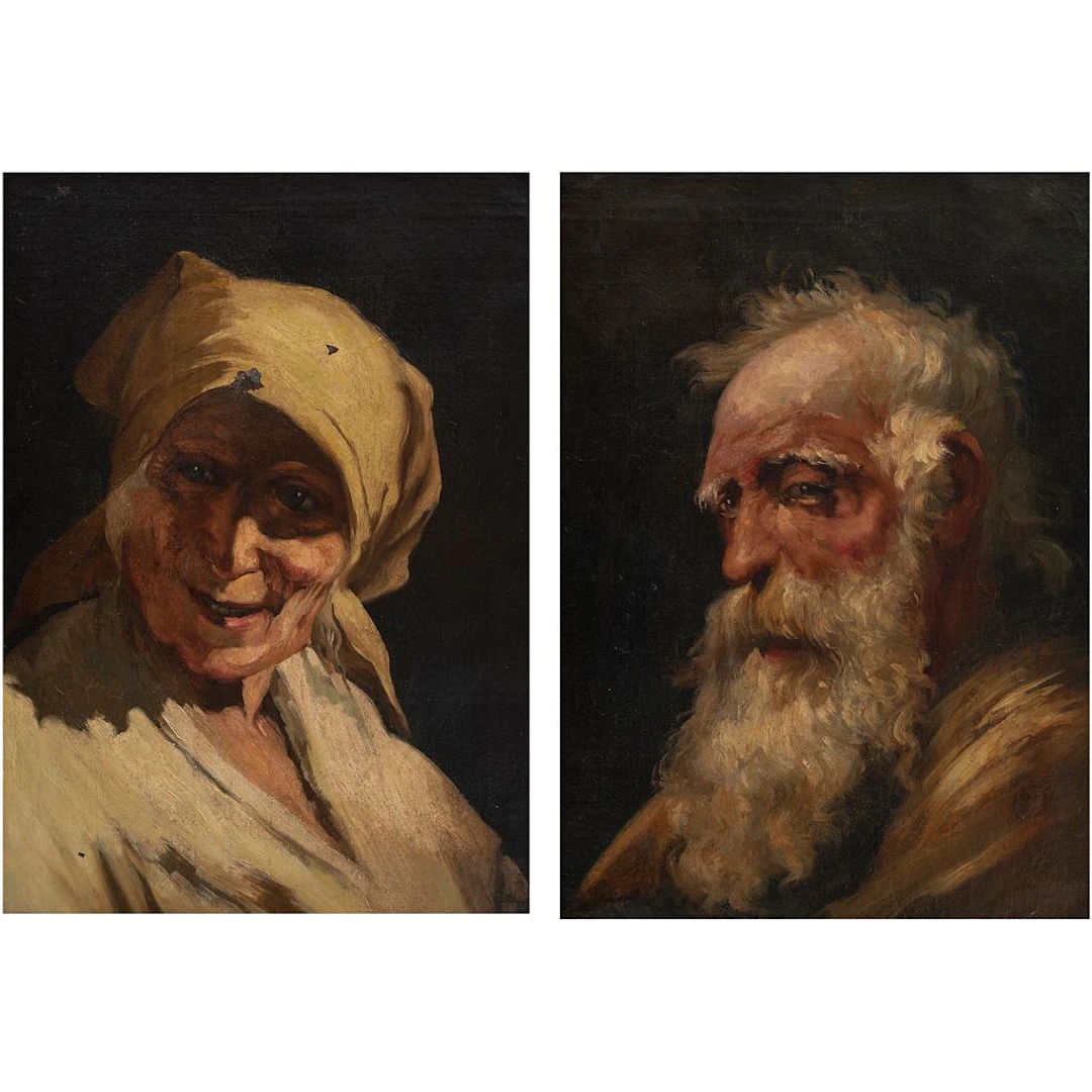 RETRATO DE PAREJA DE ANCIANOS PAÍSES BAJOS, HOLANDA, SIGLO XIX Óleo