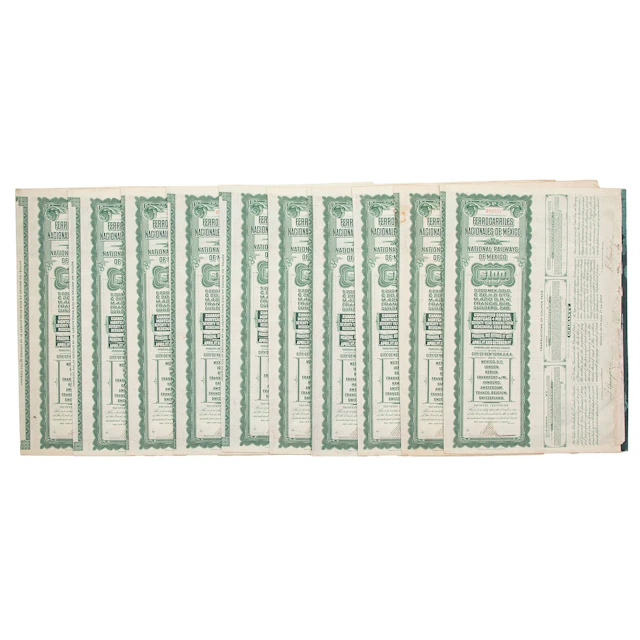 COLECCIÓN DE ACCIONES FERROCARRIL NACIONAL DE MÉXICO. MÉXICO, 1907. 10pz