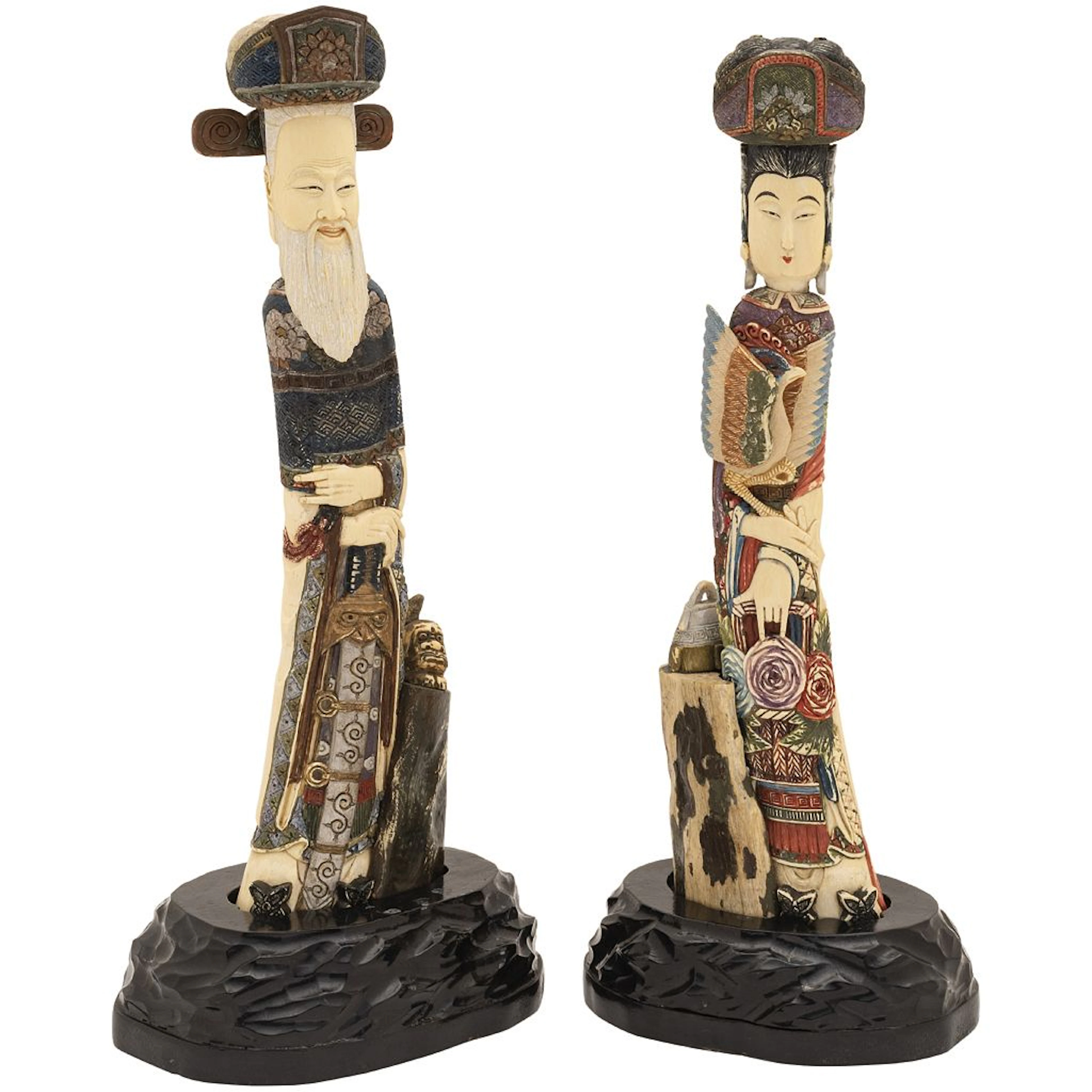 PAREJA DE EMPERADORES. CHINA, SXX. Talla y ensamble en marfil, decoración