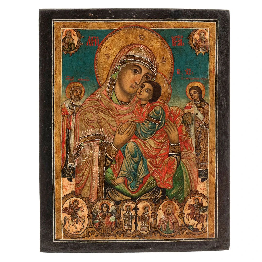 ÍCONO VIRGEN DE KIKKOS BULGARIA SXX Temple sobre madera