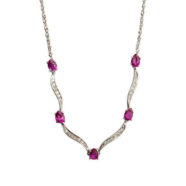 COLLAR CON RUBÍES EN ORO BLANCO DE 10K