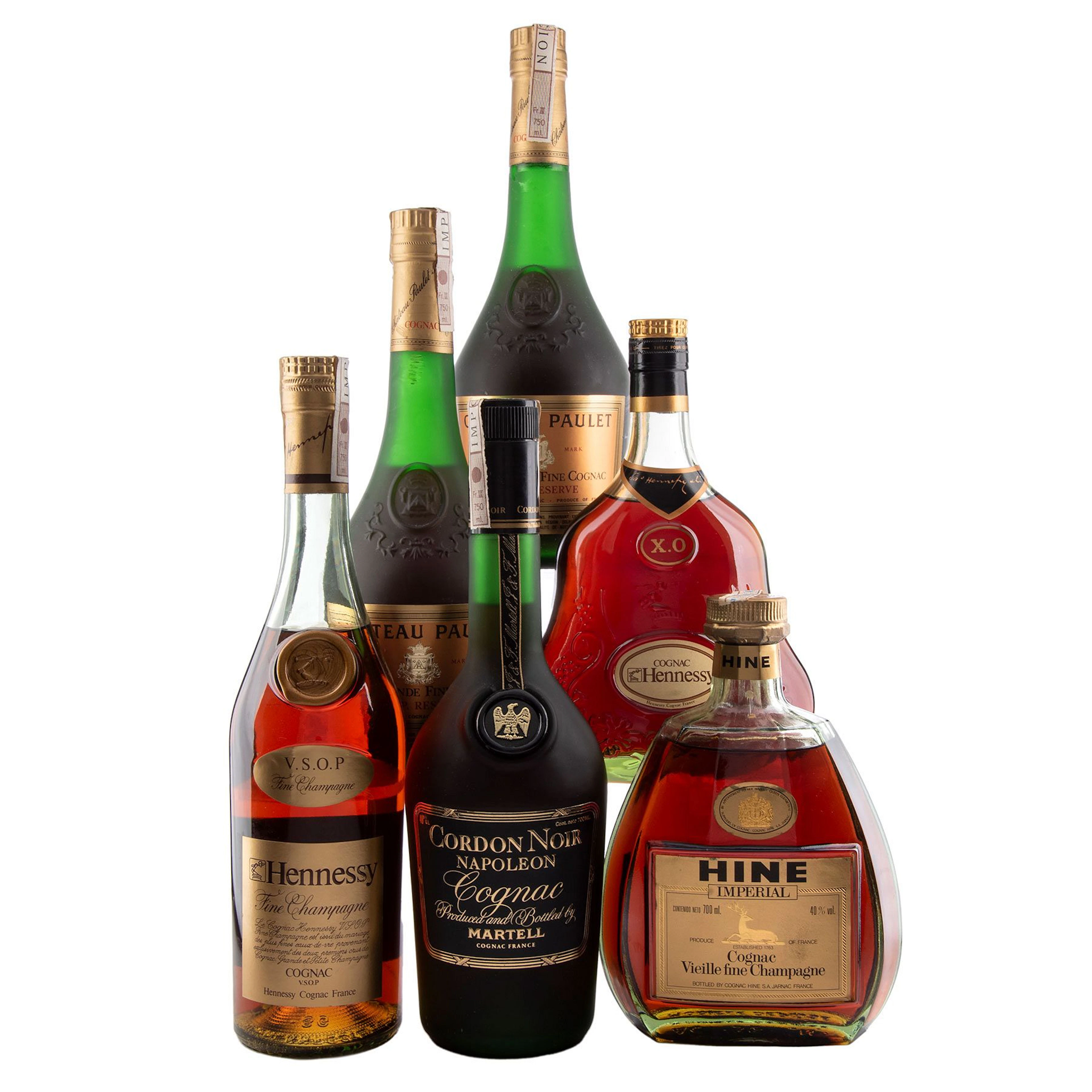 Cognacs Varios: Hennesy XO y VSOP. Martell Cordon Noir y Chateau Paulet