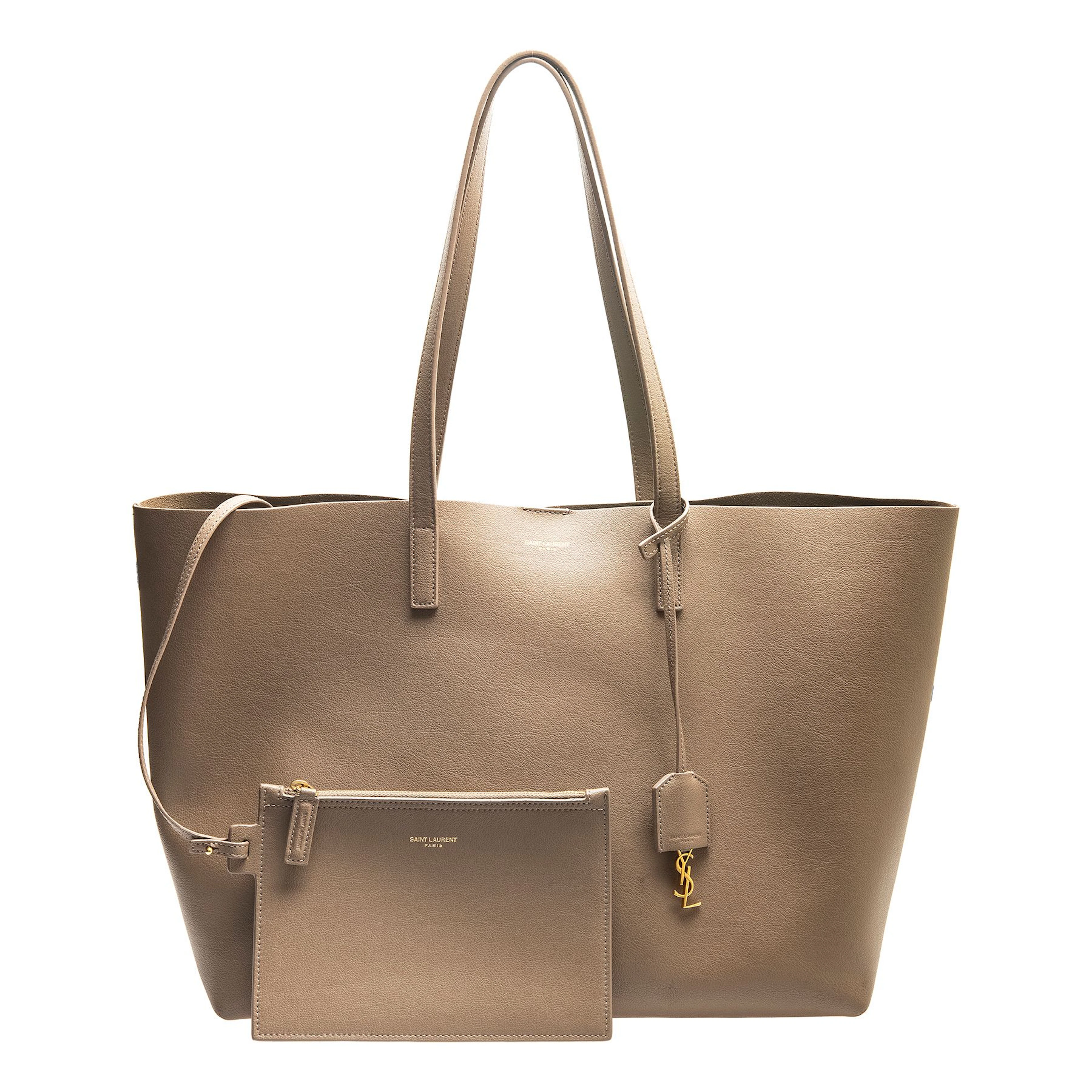 BOLSO DE MANO YVES SAINT LAURENT EN PIEL COLOR BEIGE Y HERRAJES DORADOS