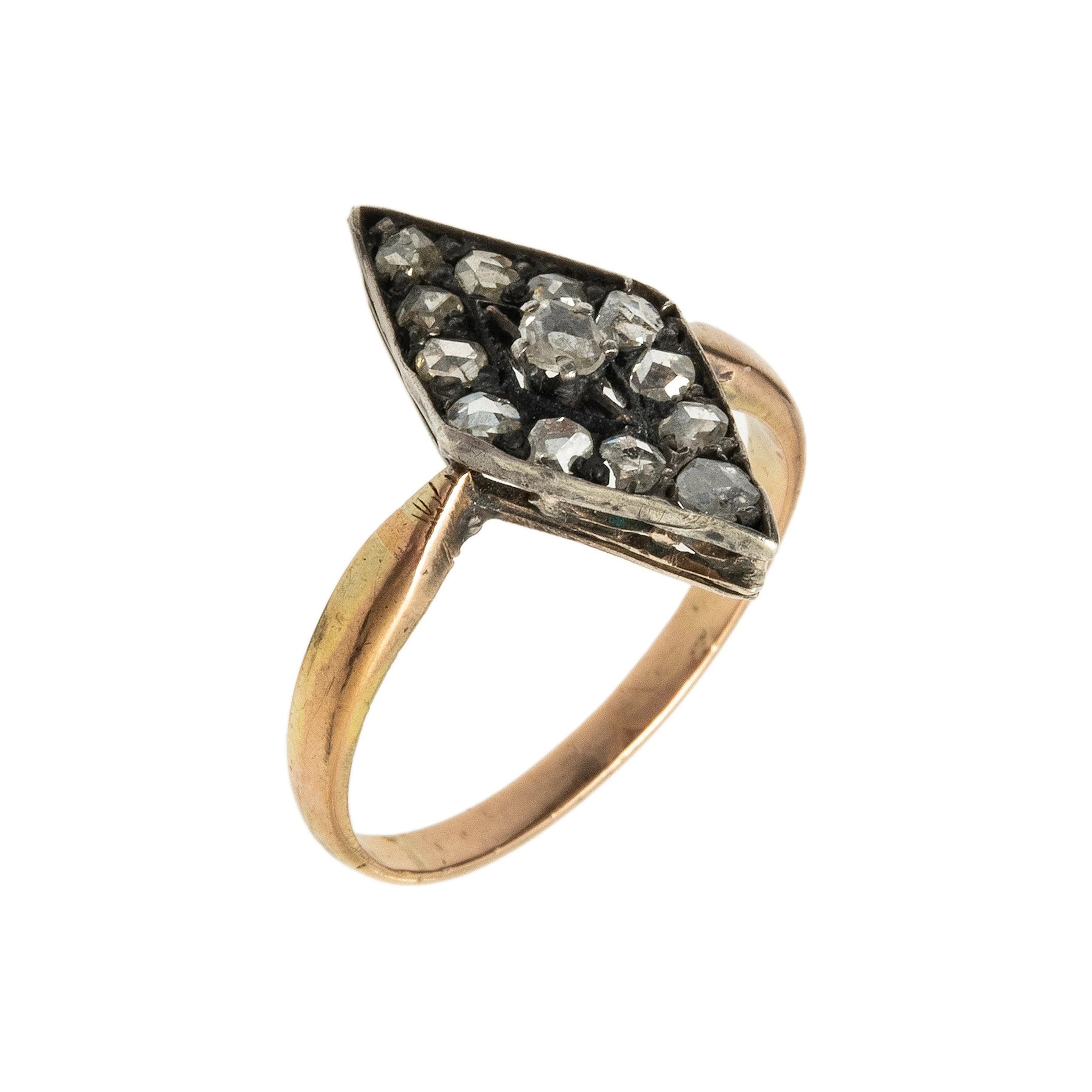 ANILLO NAVETTE CON DIAMANTES EN ORO ROSA DE 10K Y PLATA PALADIO
