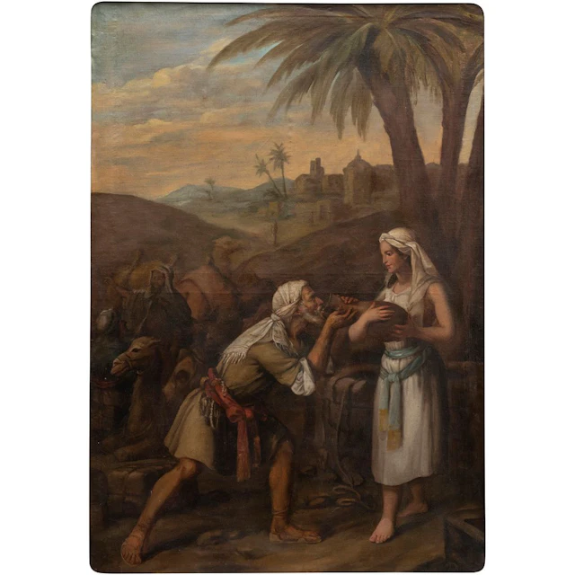 REBECA DA DE BEBER A ELIEZER. EUROPA, SIGLO XIX. Óleo sobre tela