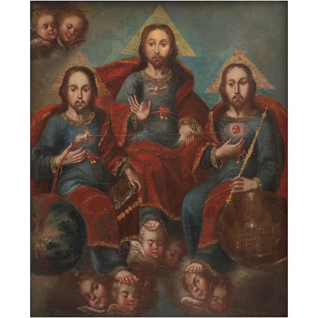 SANTÍSIMA TRINIDAD ANTROPOMORFA. MÉXICO, FINALES DEL S XVIII. Óleo sobre tela