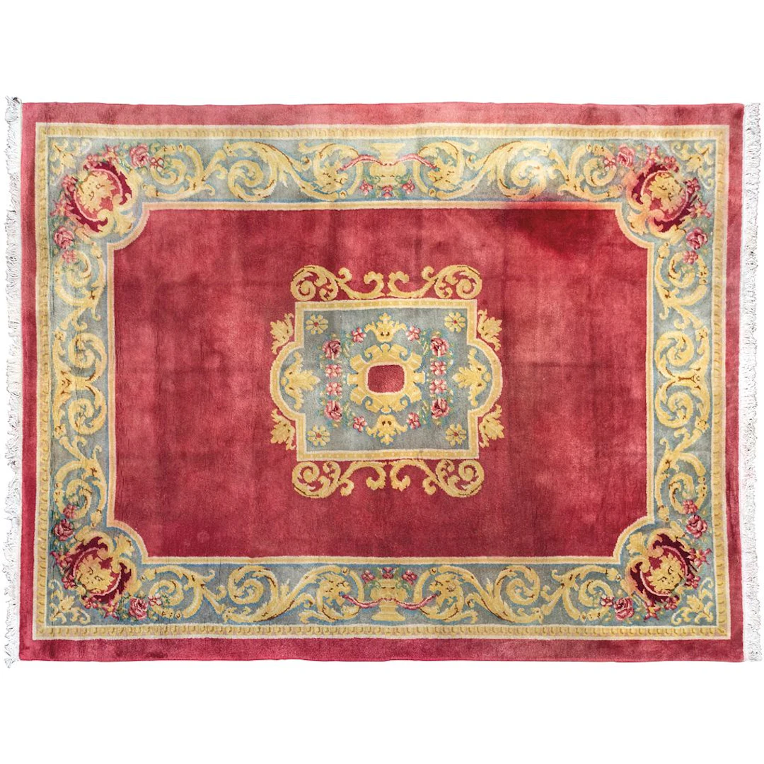 TAPETE CHINA, SIGLO XX Estilo AUBUSSON. En fibras de lana y algodón