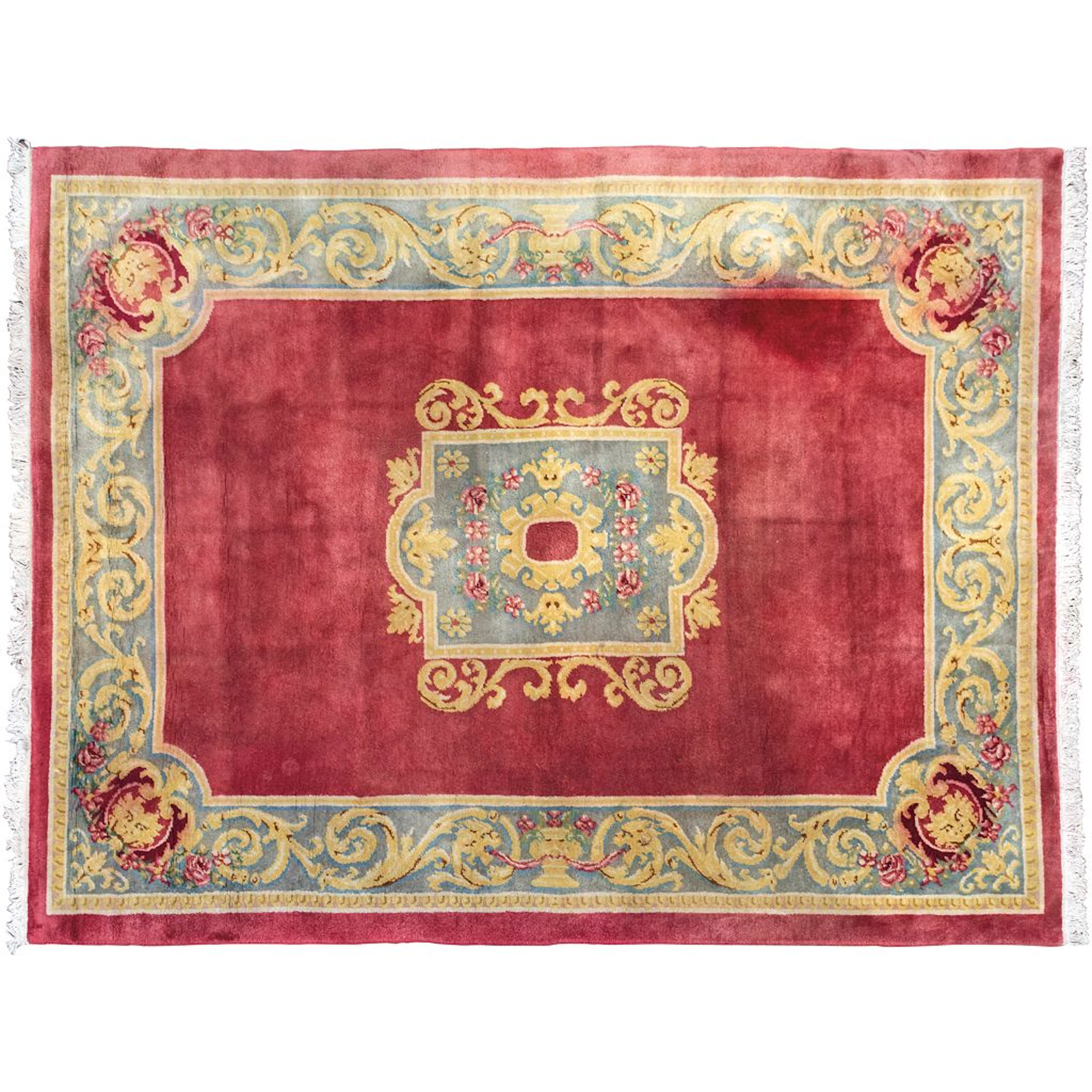 TAPETE CHINA, SIGLO XX Estilo AUBUSSON. En fibras de lana y algodón
