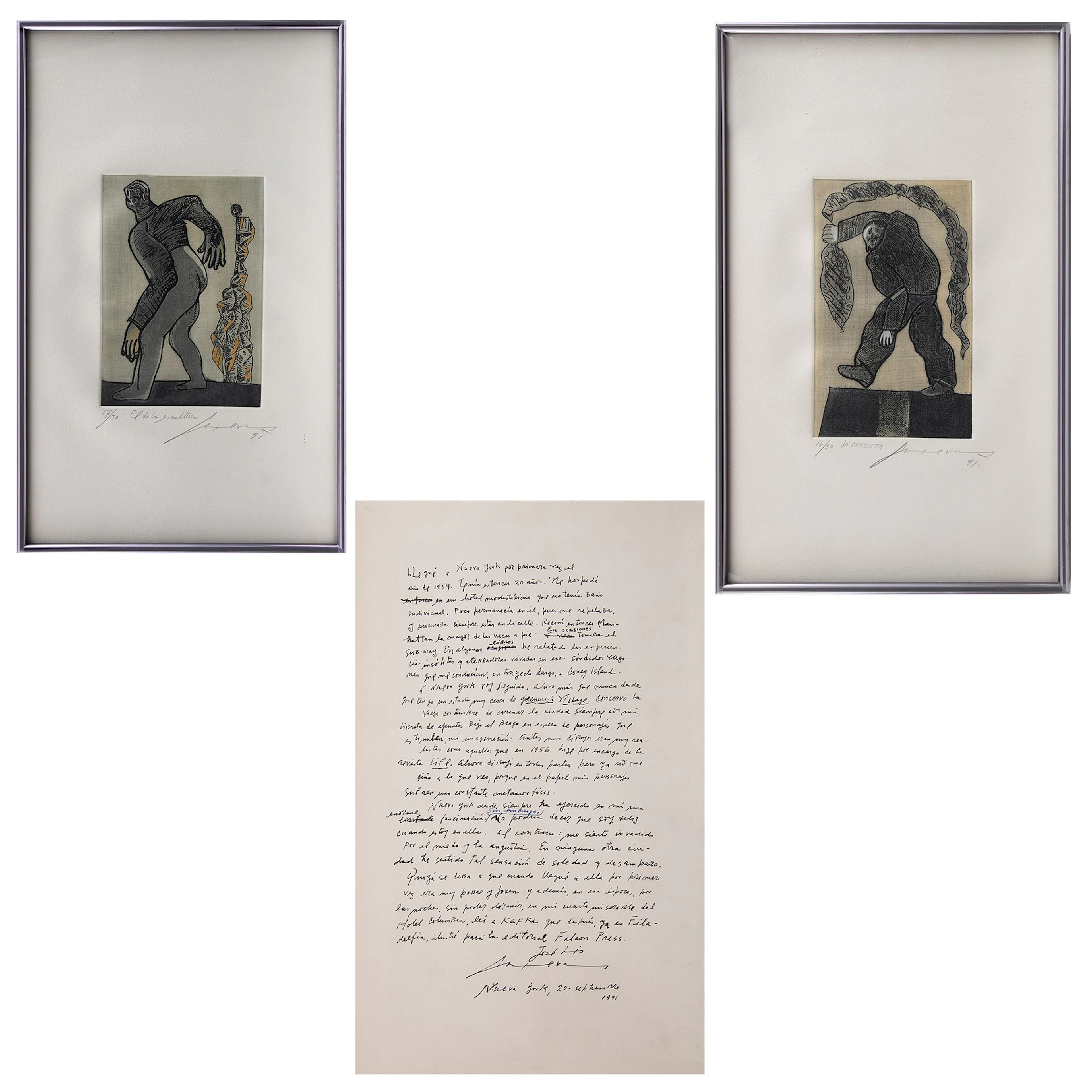 JOSÉ LUIS CUEVAS. La corbata y El de la escultura. Firmados y fechados