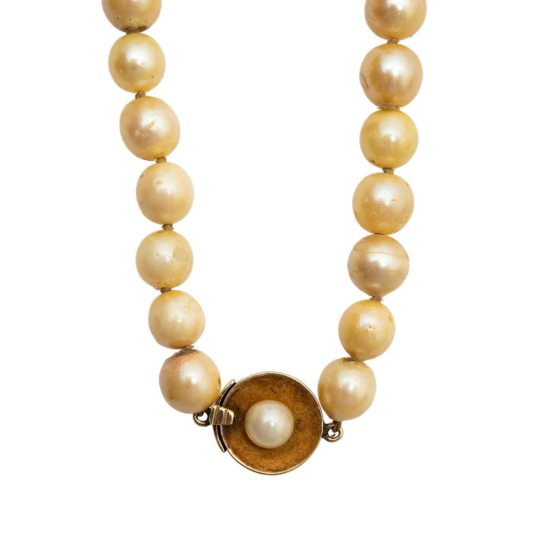 COLLAR CON PERLAS Y BROCHE EN ORO AMARILLO DE 10K