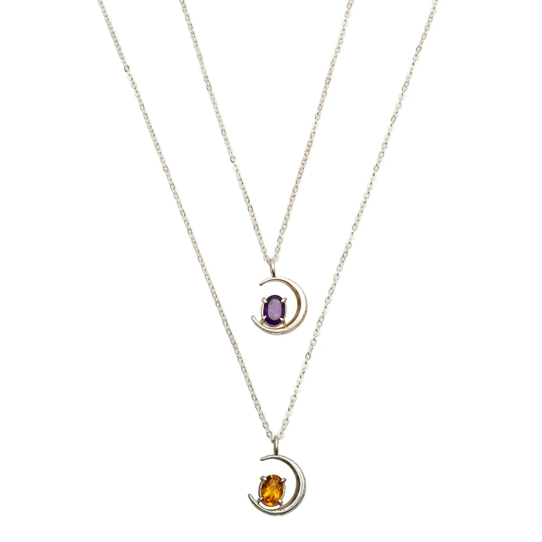 DOS GARGANTILLAS Y PENDIETES CON AMATISTA Y CITRINA EN PLATA