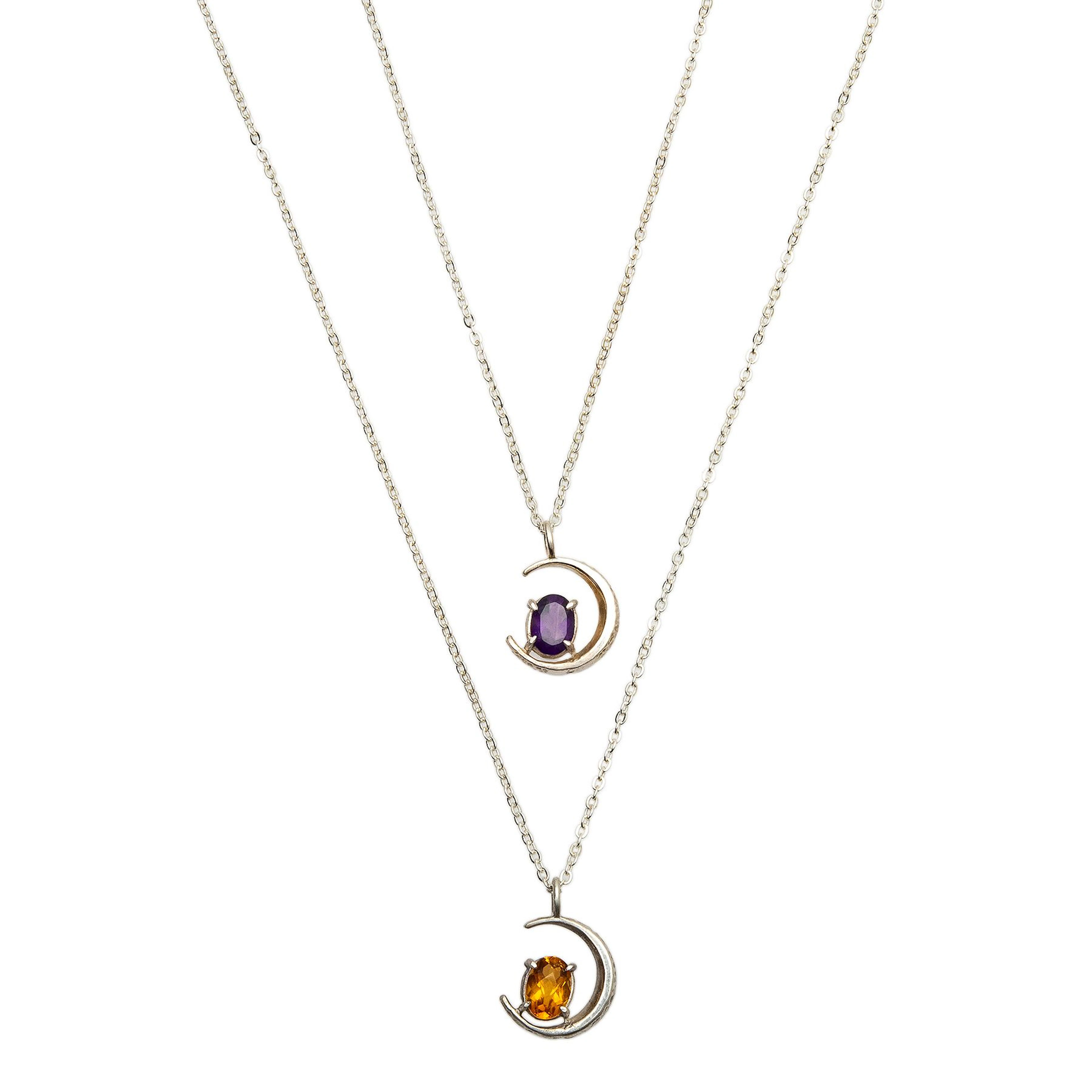 DOS GARGANTILLAS Y PENDIETES CON AMATISTA Y CITRINA EN PLATA