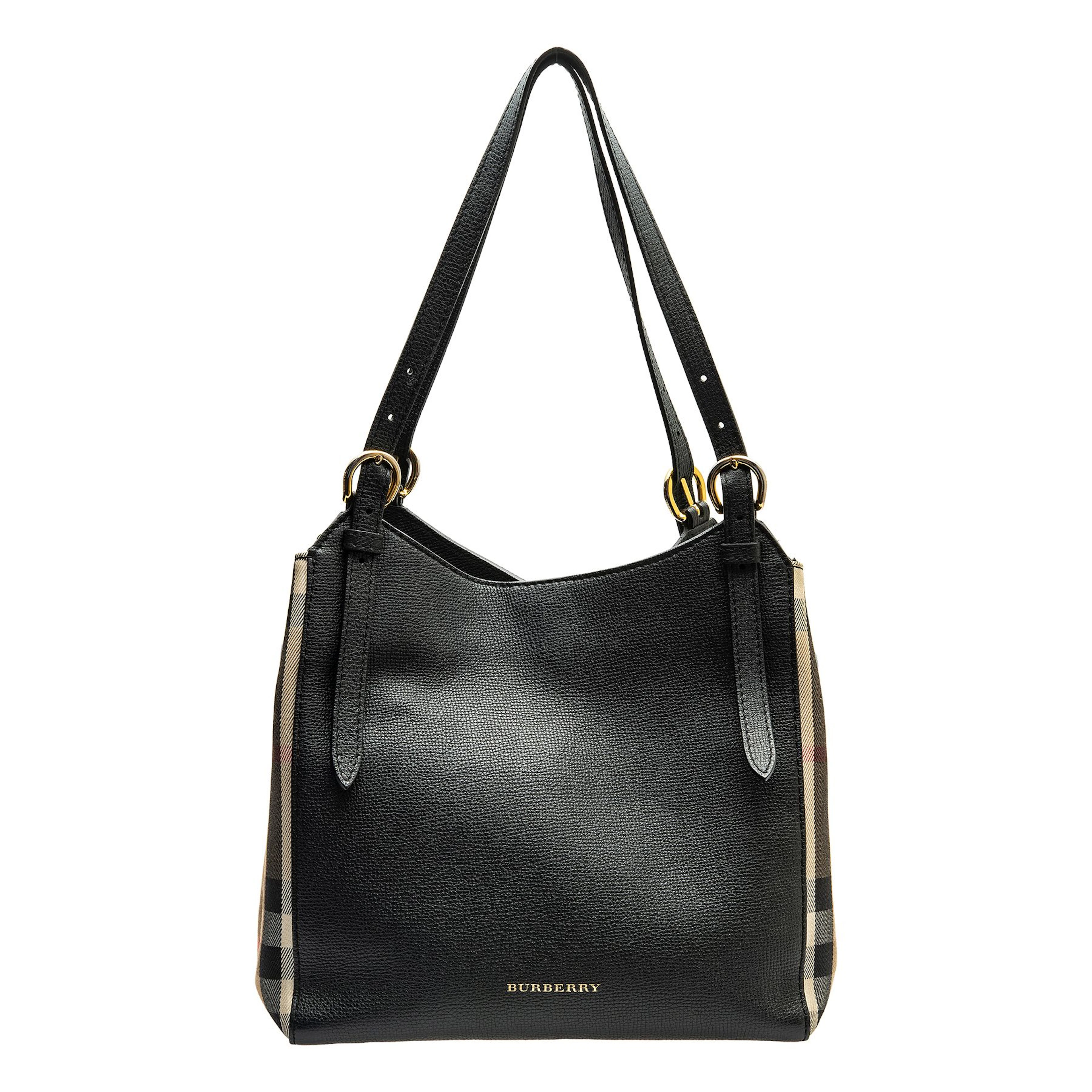 BOLSO DE MANO BURBERRY CANTEBURY EN PIEL NEGRA, LONA Y HERRAJES DORADOS