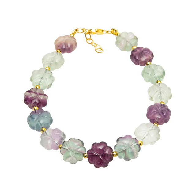 PULSERA CON FLUORITA EN PLATA DORADA