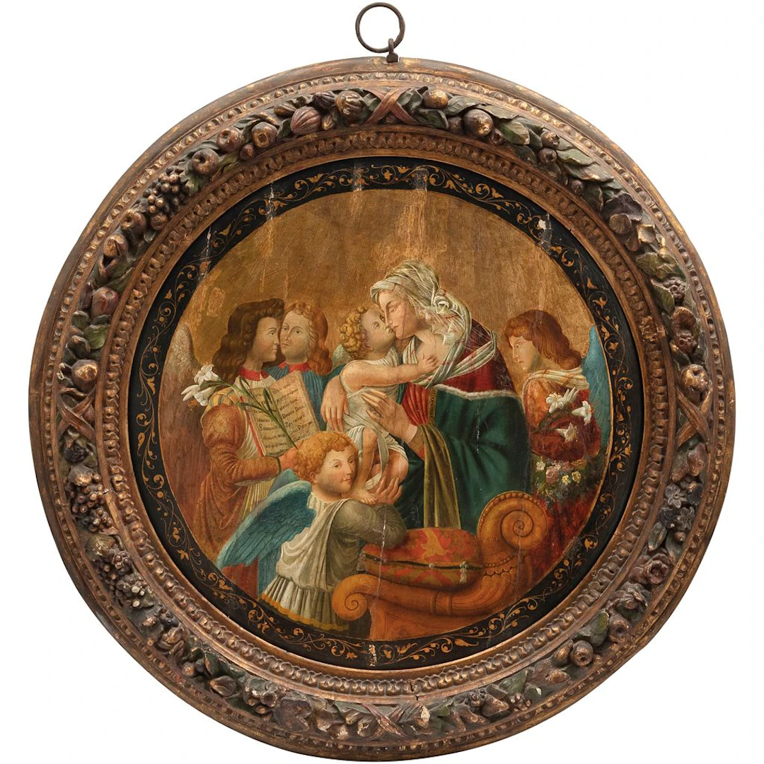 ESCUELA DE SANDRO BOTTICELLI VIRGEN RODEADA DE ÁNGELES ITALIA, S XVII