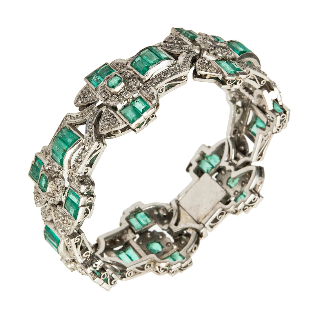PULSERA CON ESMERALDAS Y DIAMANTES EN ORO PALADIO
