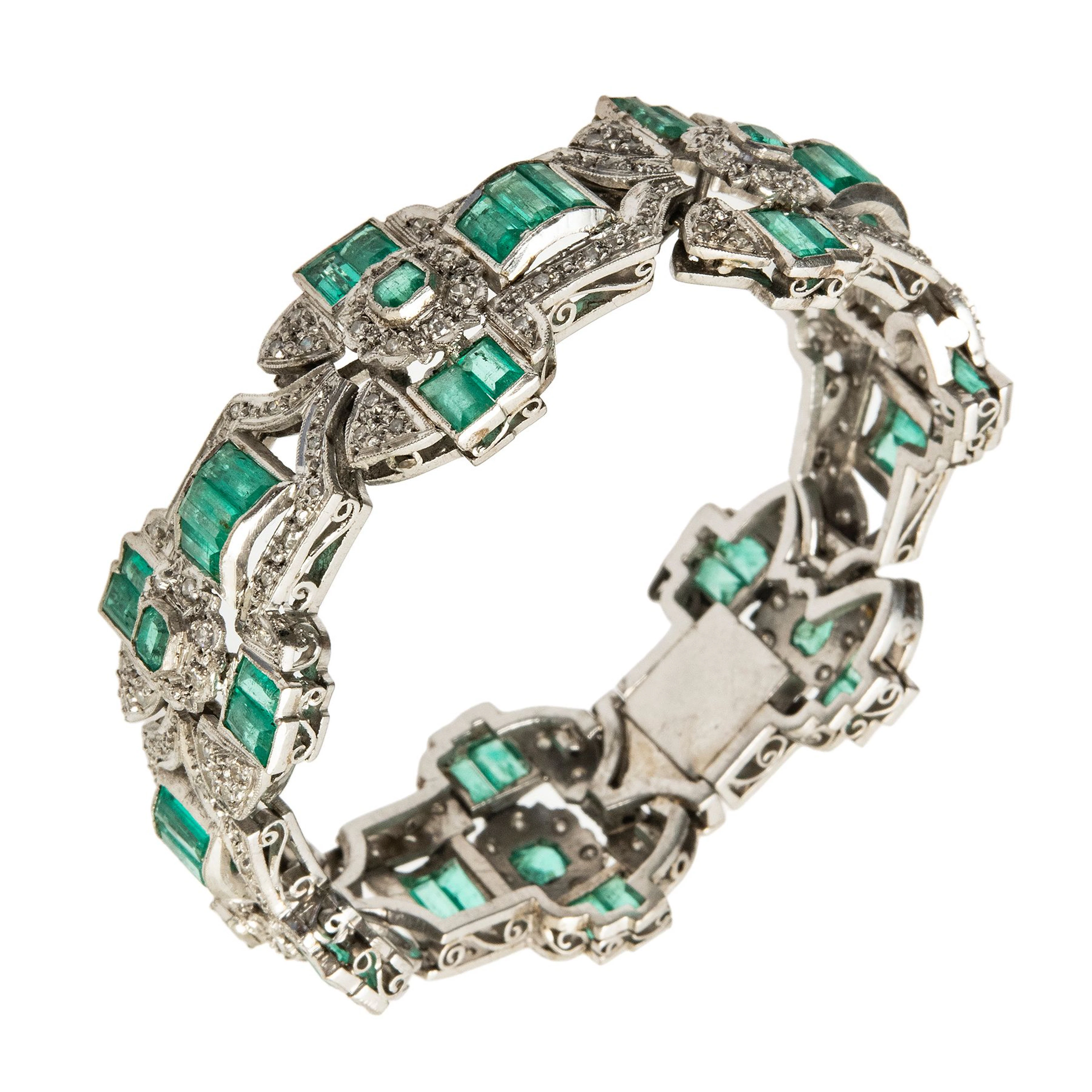 PULSERA CON ESMERALDAS Y DIAMANTES EN ORO PALADIO