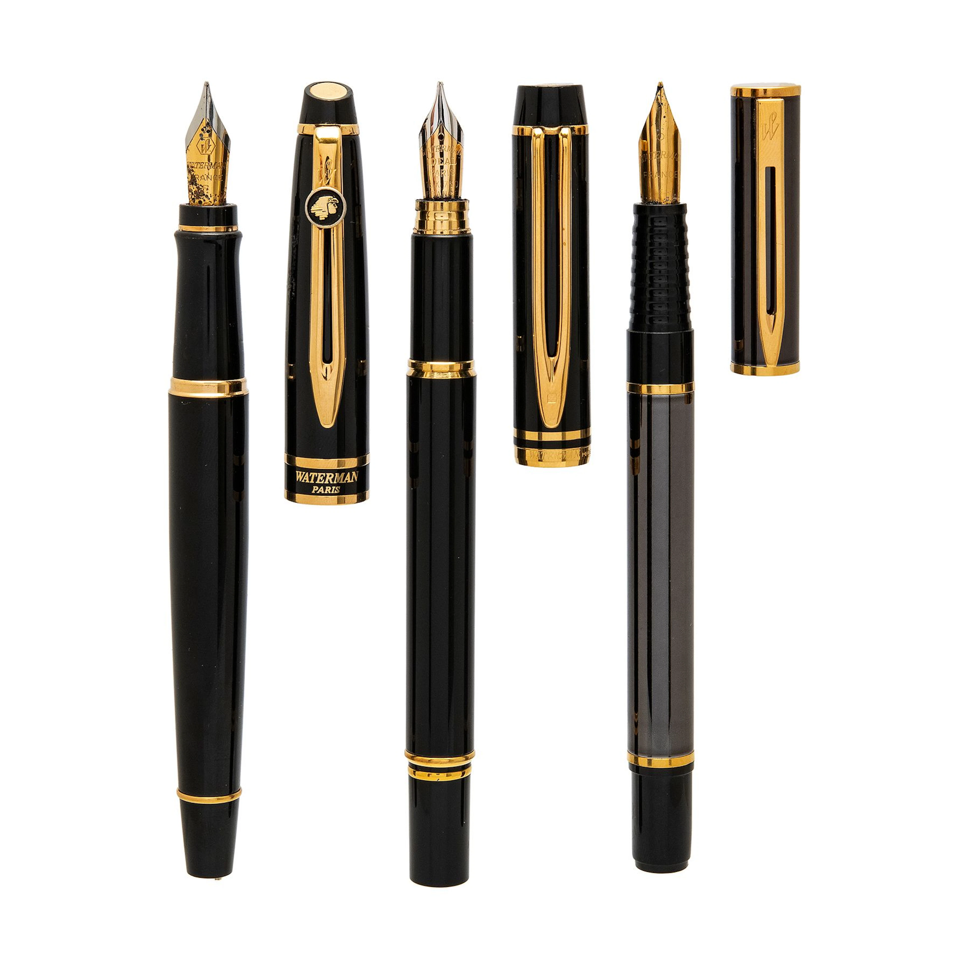 TRES ARTICULOS DE ESCRITURA WATERMAN EN ESMALTE Y METAL DORADO