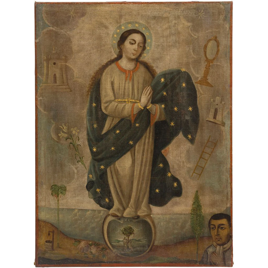 TOTA PULCHRA CON DONANTE MÉXICO, SIGLO XVIII Óleo sobre tela