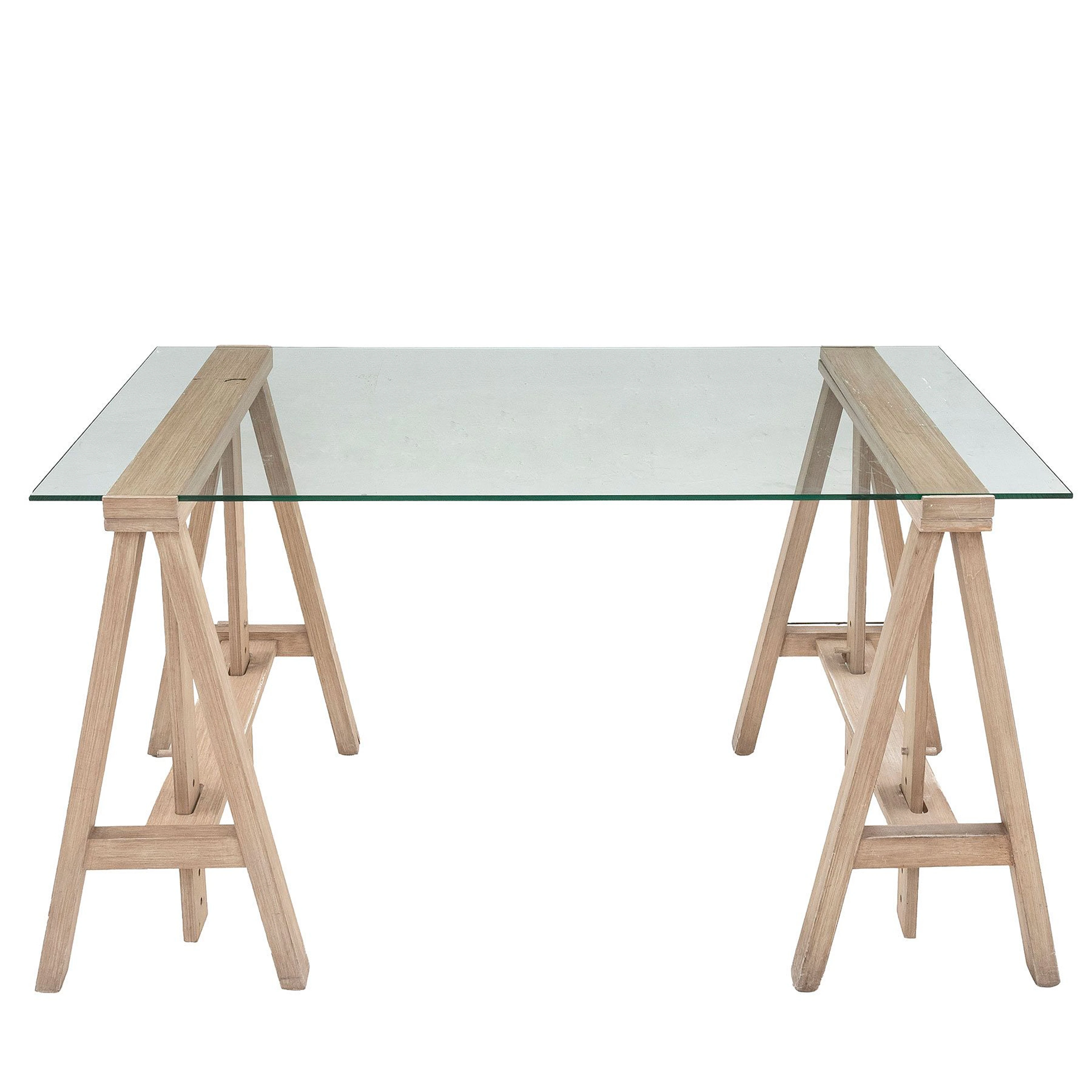 MESA DE TRABAJO, SXXI. En madera y vidrio. Cubierta rectangular, altura